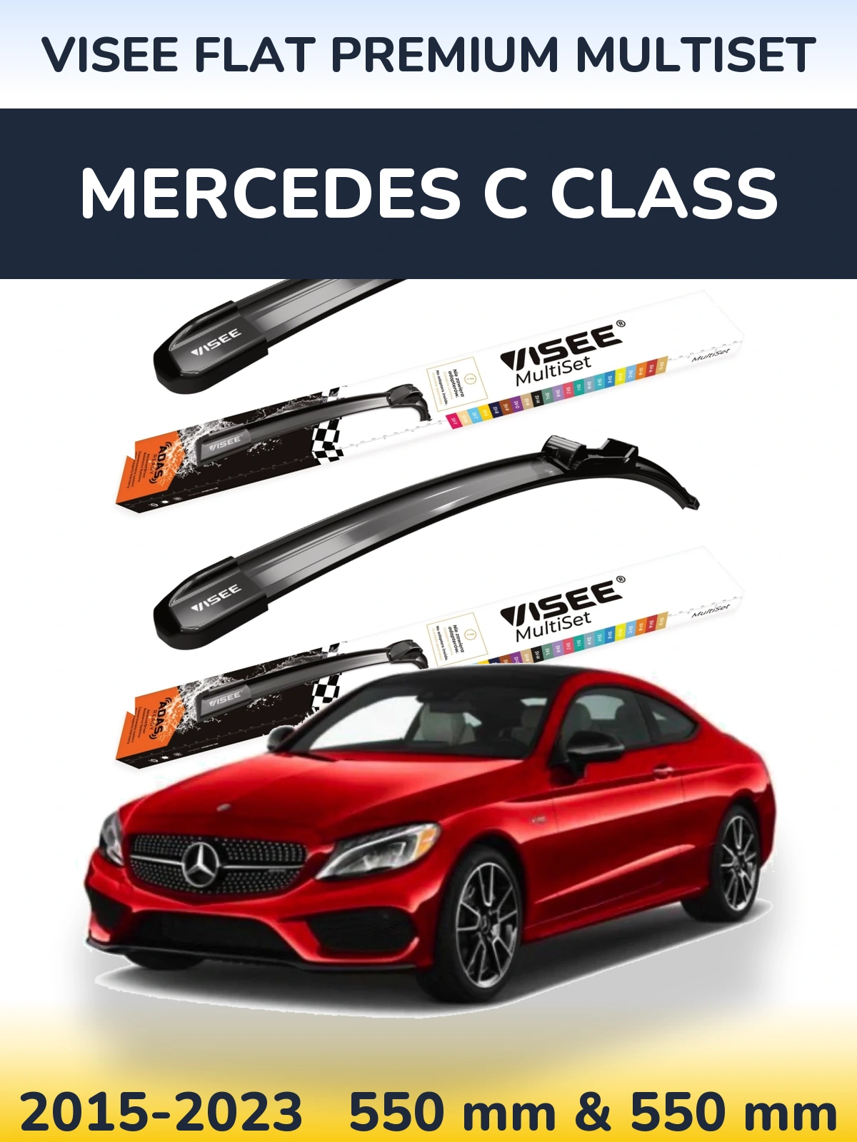 Sada předních stěračů VISEE FLAT PREMIUM MultiSet 550 a 550 mm pro Mercedes C Class 2015-2023