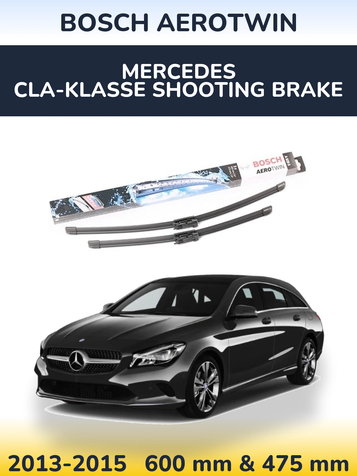 Sada předních stěračů BOSCH AeroTwin 600 a 475 mm pro Mercedes CLA-Klasse Shooting Brake 2013-2015