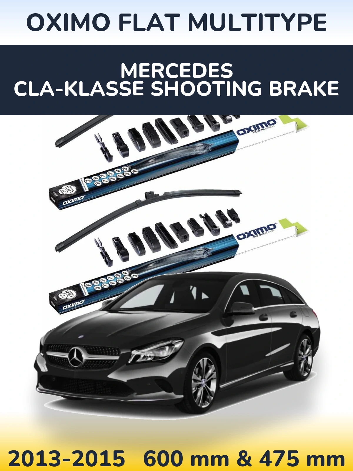 Sada předních stěračů Oximo Flat MultiType 600 a 475 mm pro Mercedes CLA-Klasse Shooting Brake 2013-2015