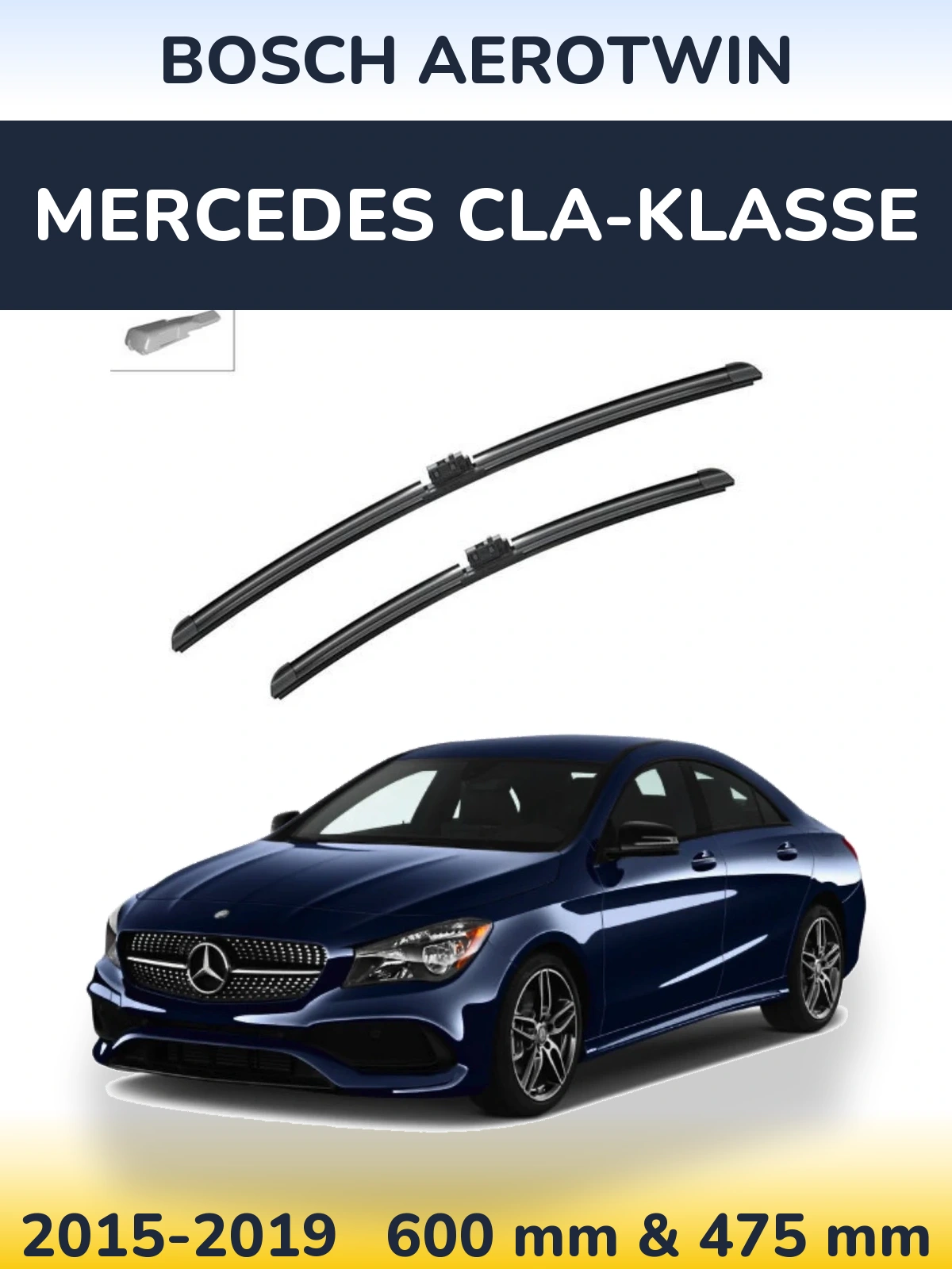 Комплект передніх щіток BOSCH AeroTwin 600 & 475 мм для Mercedes CLA-Klasse 2015-2019