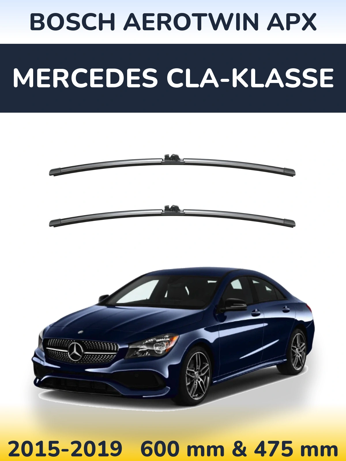 Комплект передніх щіток BOSCH AeroTwin APX 600 & 475 мм для Mercedes CLA-Klasse 2015-2019
