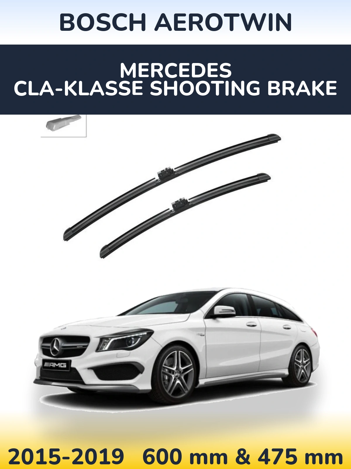 Комплект передніх щіток BOSCH AeroTwin 600 & 475 мм для Mercedes CLA-Klasse Shooting Brake 2015-2019