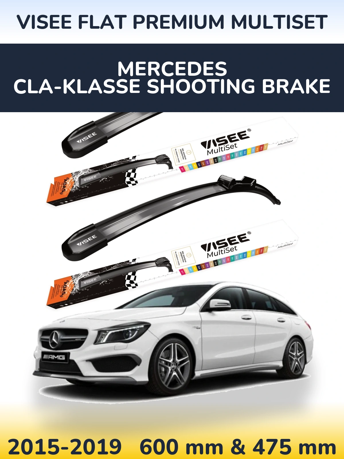 Sada předních stěračů VISEE FLAT PREMIUM MultiSet 600 a 475 mm pro Mercedes CLA-Klasse Shooting Brake 2015-2019