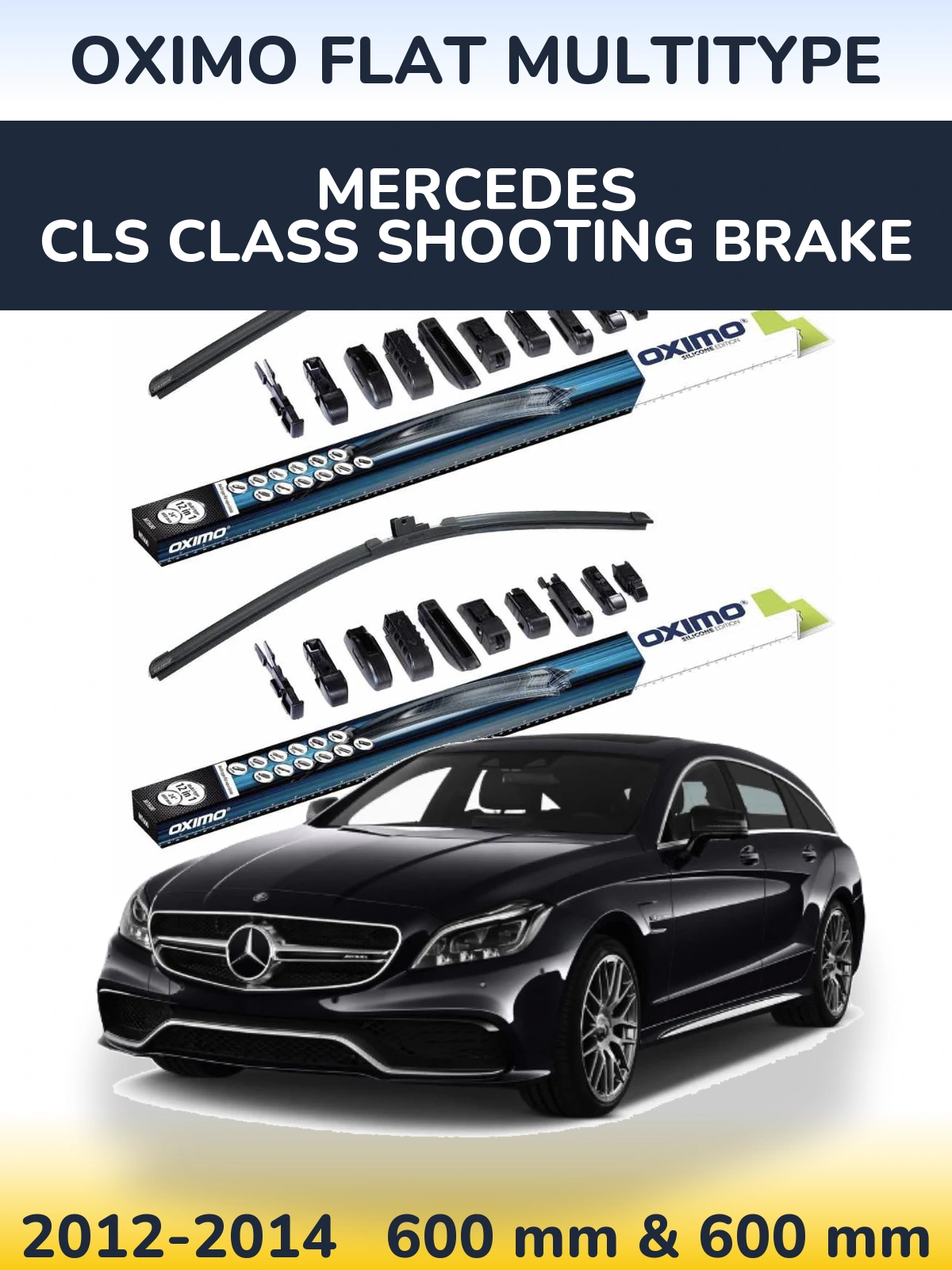 Sada předních stěračů Oximo Flat MultiType 600 a 600 mm pro Mercedes CLS Class Shooting Brake 2012-2014