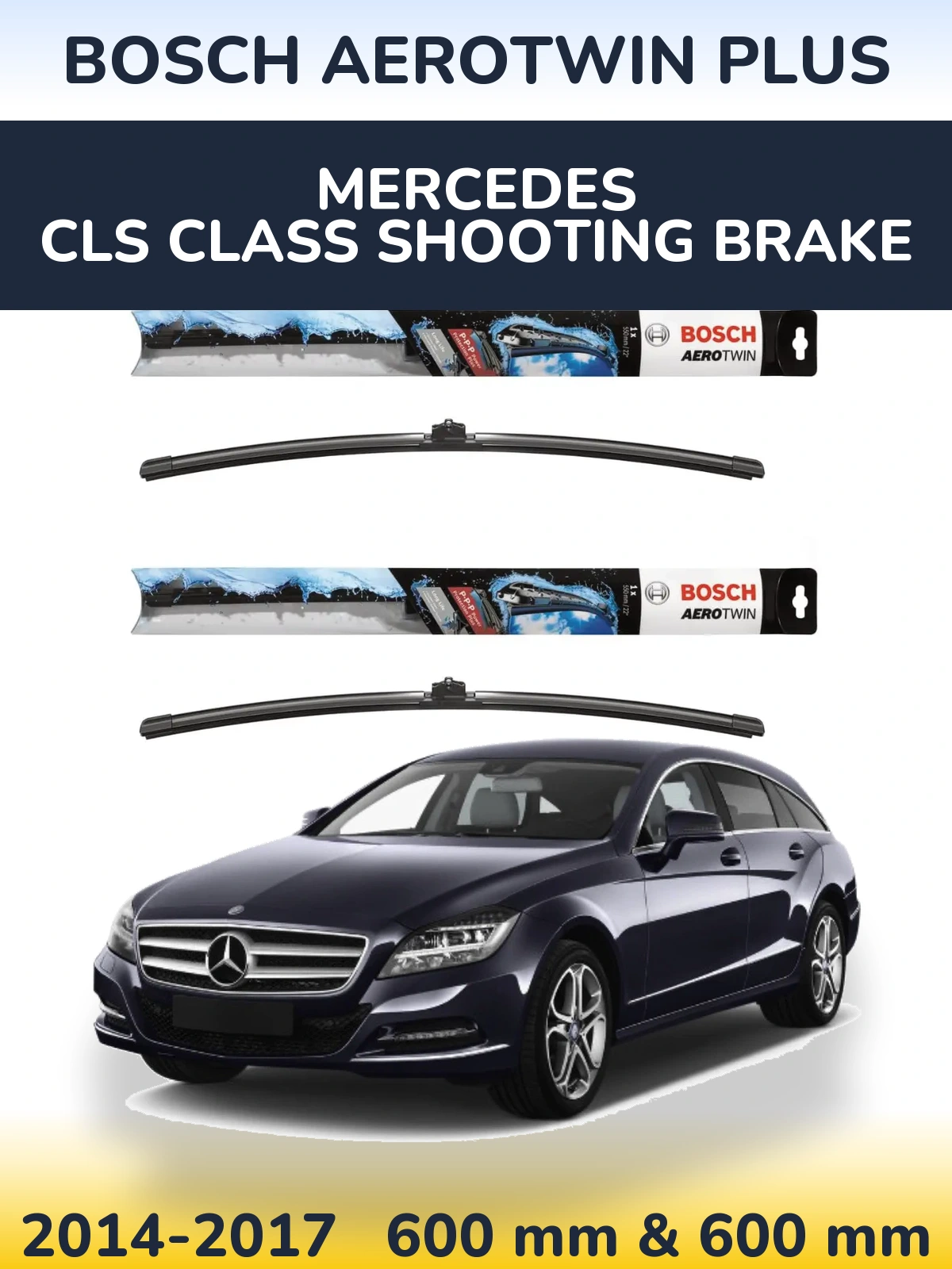 Комплект передніх щіток BOSCH AeroTwin Plus 600 & 600 мм для Mercedes CLS Class Shooting Brake 2014-2017