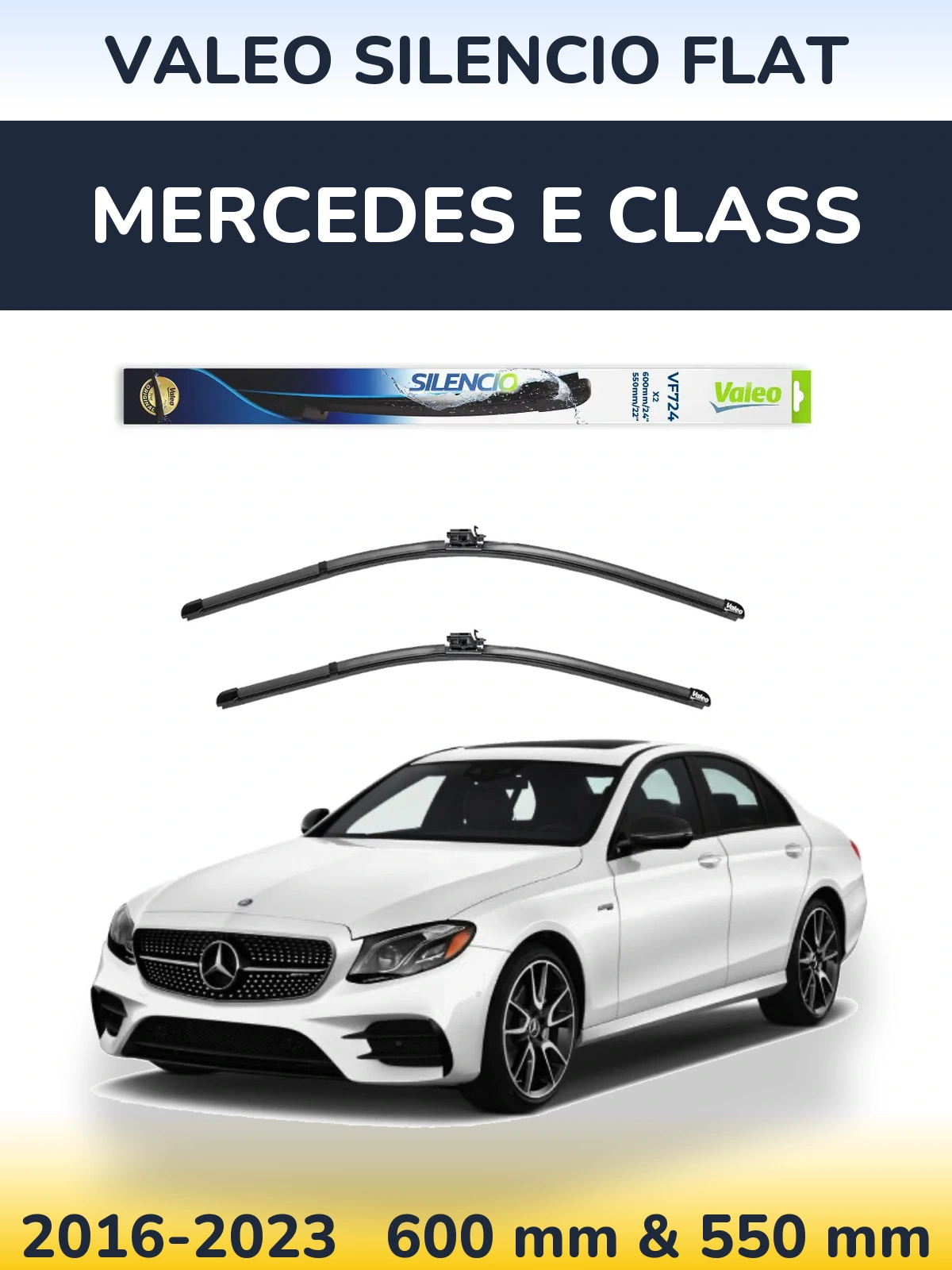 Sada předních stěračů Valeo Silencio Flat 600 a 550 mm pro Mercedes E Class 2016-2023