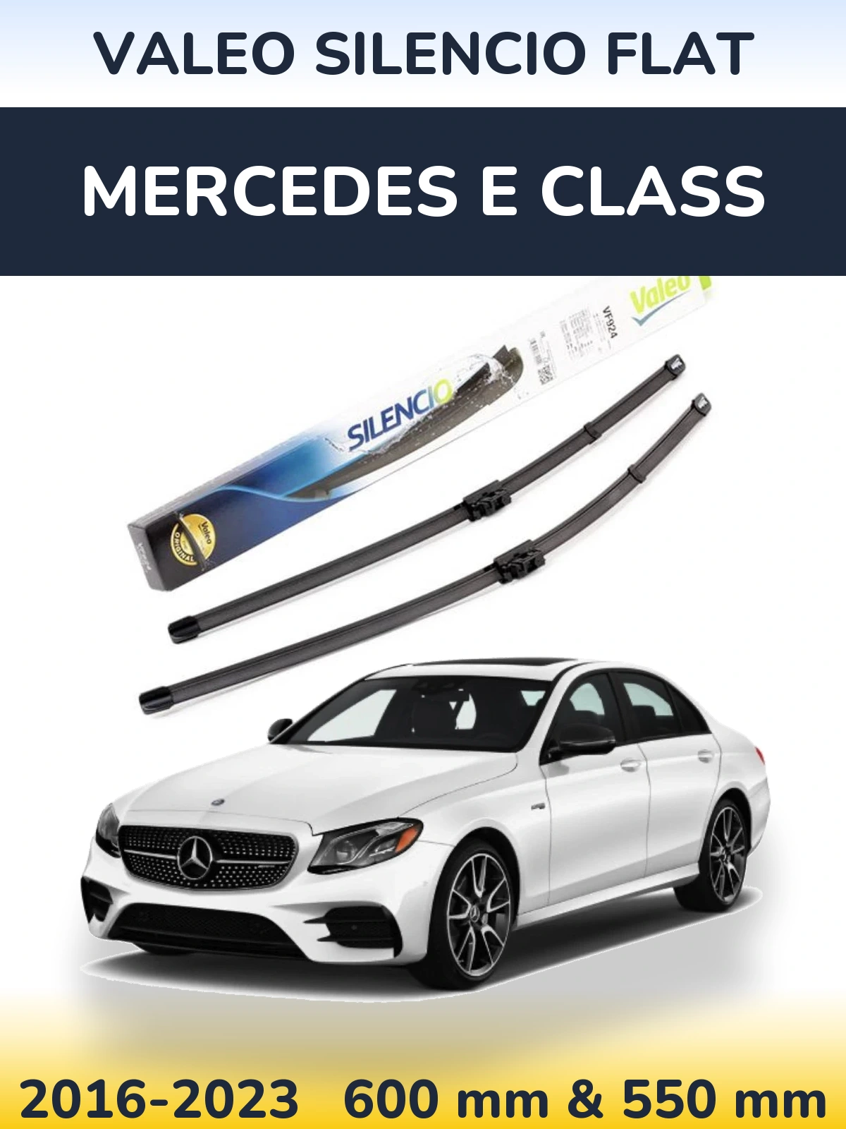 Sada předních stěračů Valeo Silencio Flat 600 a 550 mm pro Mercedes E Class 2016-2023