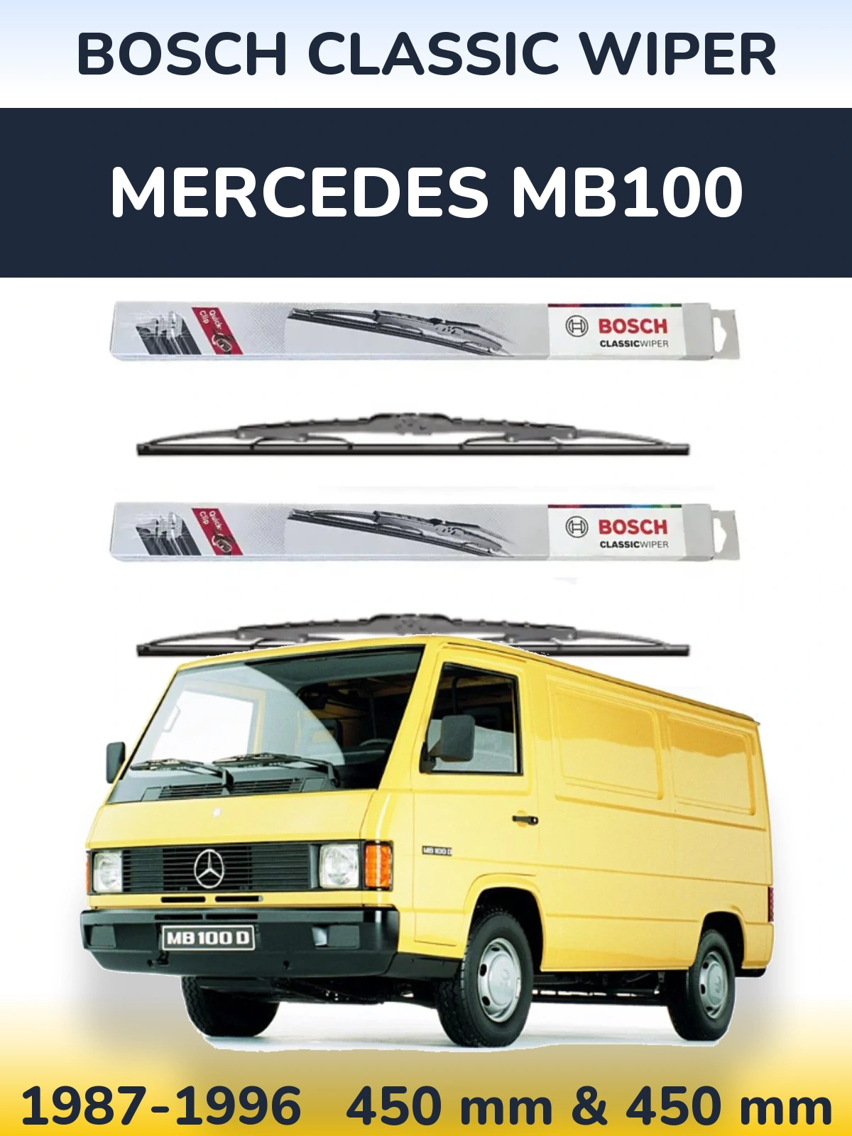 Sada předních stěračů BOSCH Classic Wiper 450 a 450 mm pro Mercedes MB100 1987-1996