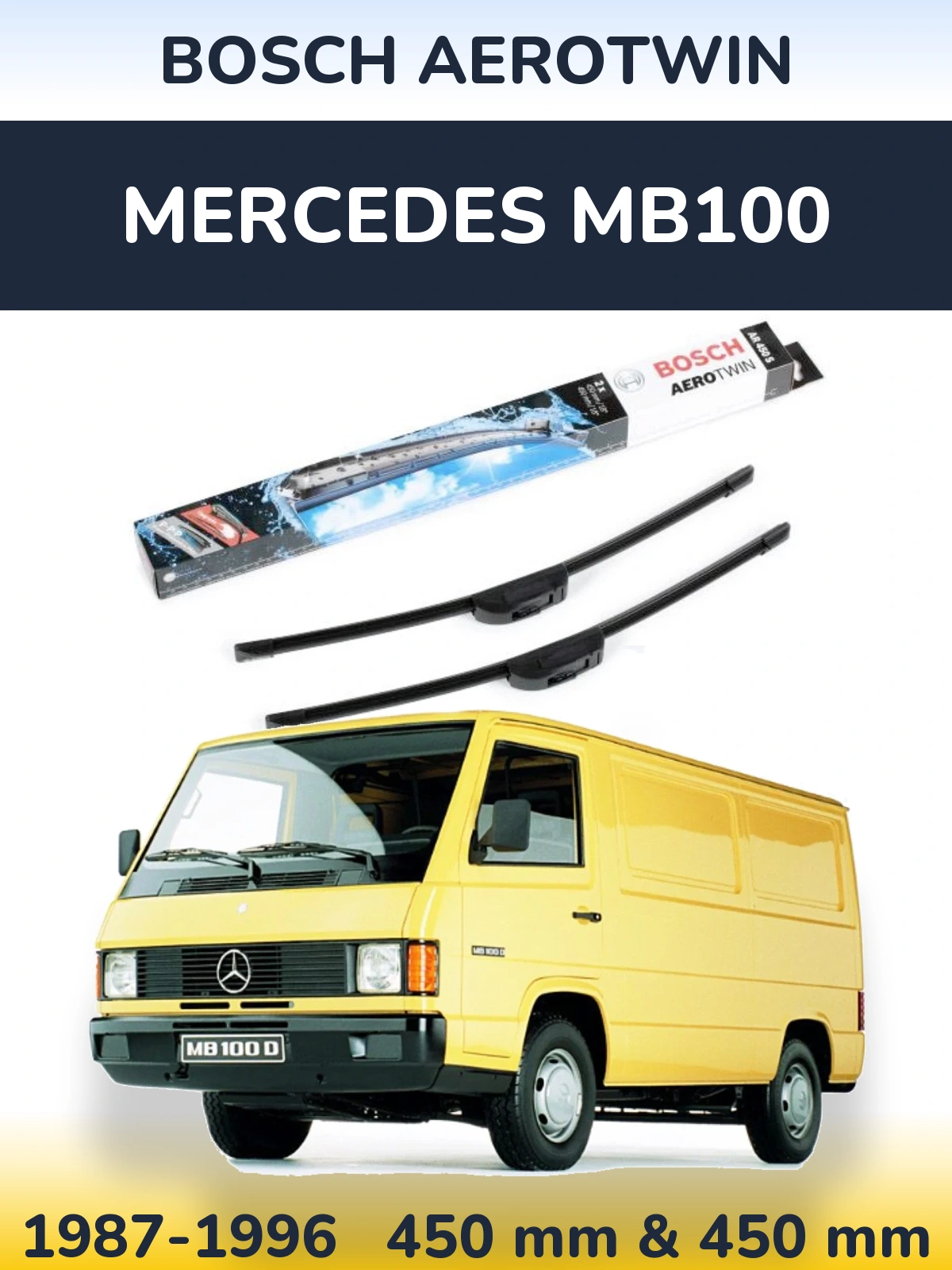 Sada předních stěračů BOSCH AeroTwin 450 a 450 mm pro Mercedes MB100 1987-1996
