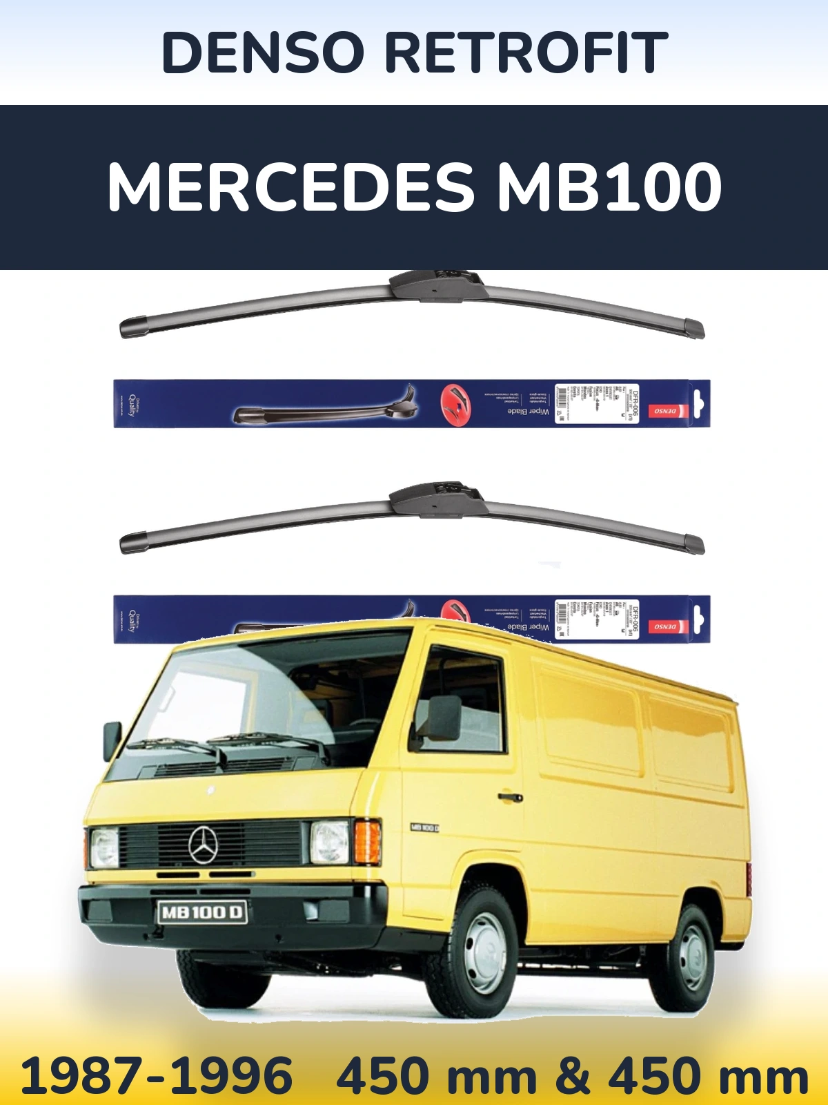 Sada předních stěračů Denso Retrofit 450 a 450 mm pro Mercedes MB100 1987-1996