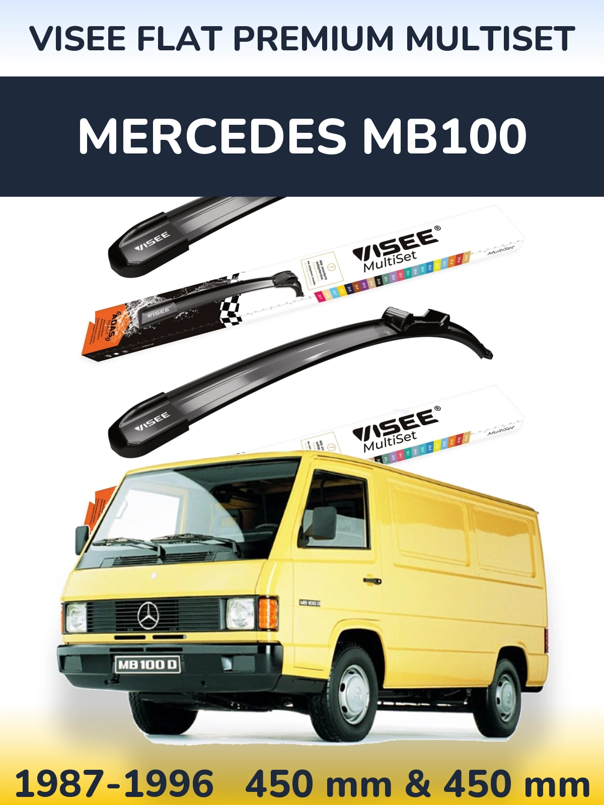 Sada předních stěračů VISEE FLAT PREMIUM MultiSet 450 a 450 mm pro Mercedes MB100 1987-1996
