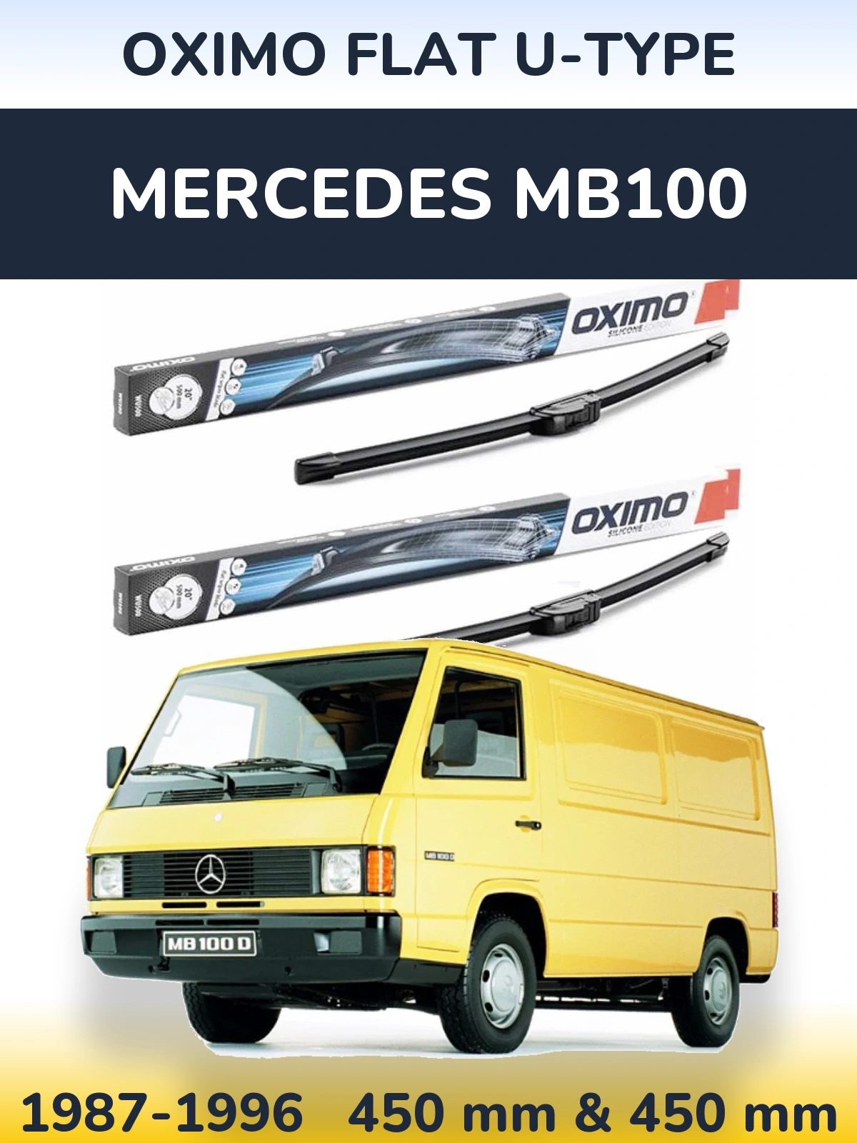 Sada předních stěračů Oximo Flat U-type 450 a 450 mm pro Mercedes MB100 1987-1996