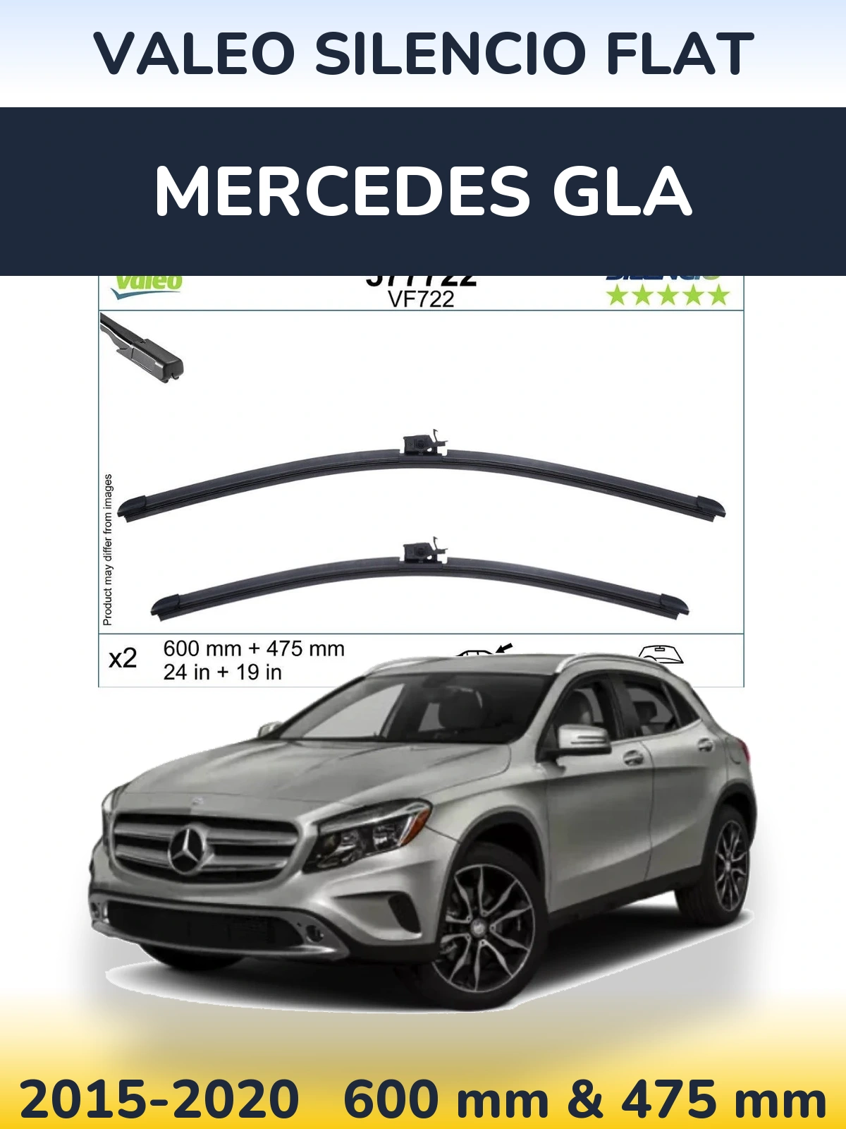 Sada předních stěračů Valeo Silencio Flat 600 a 475 mm pro Mercedes GLA 2015-2020