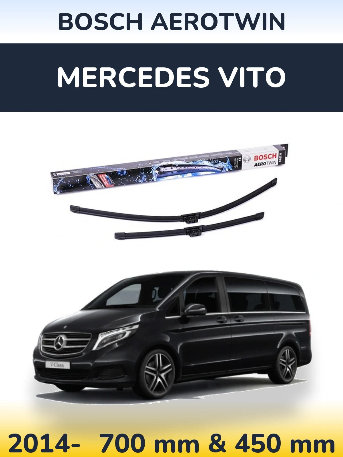 Sada předních stěračů BOSCH AeroTwin 700 a 450 mm pro Mercedes Vito 2014-2026