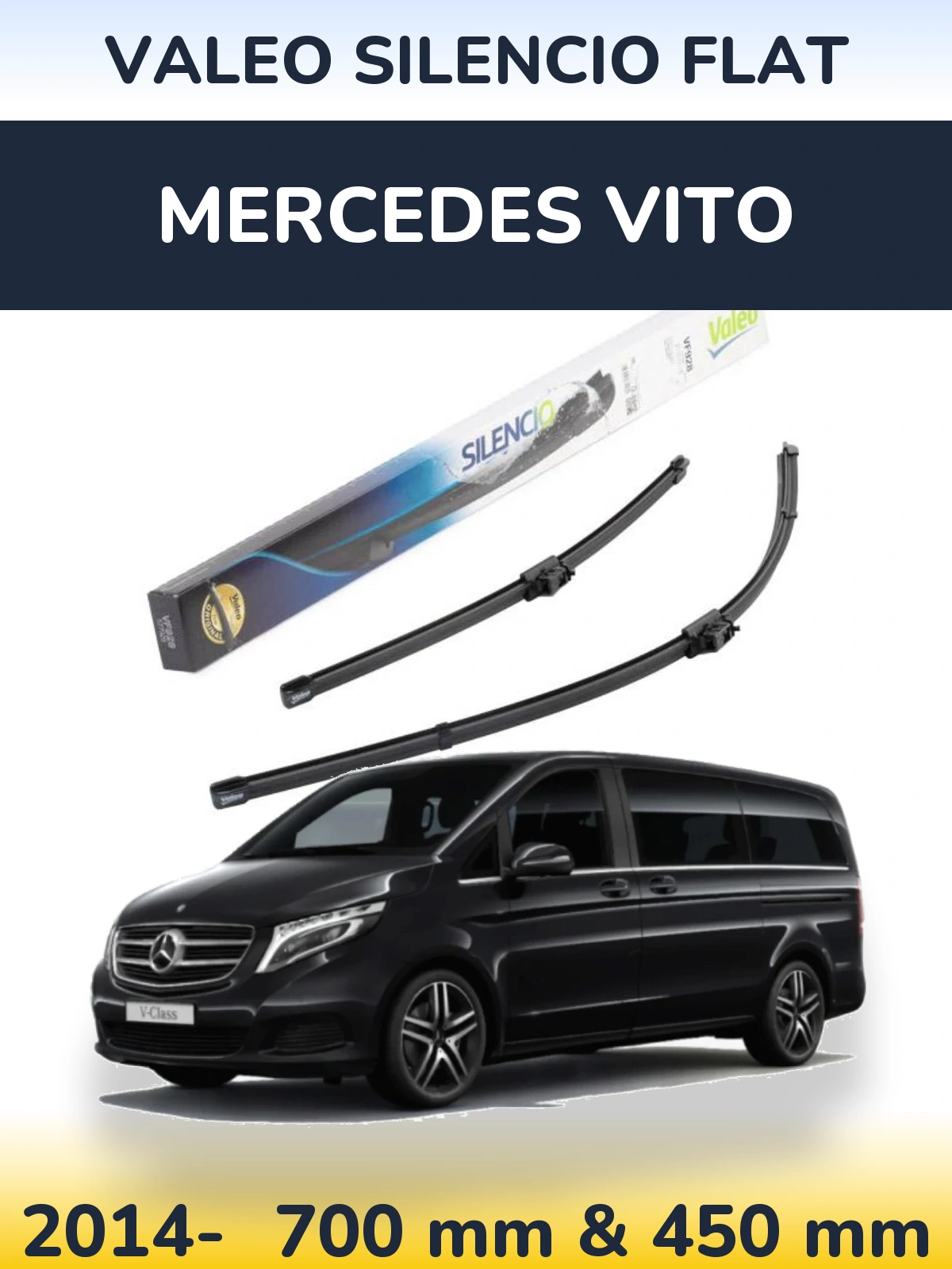 Sada předních stěračů Valeo Silencio Flat 700 a 450 mm pro Mercedes Vito 2014-2026