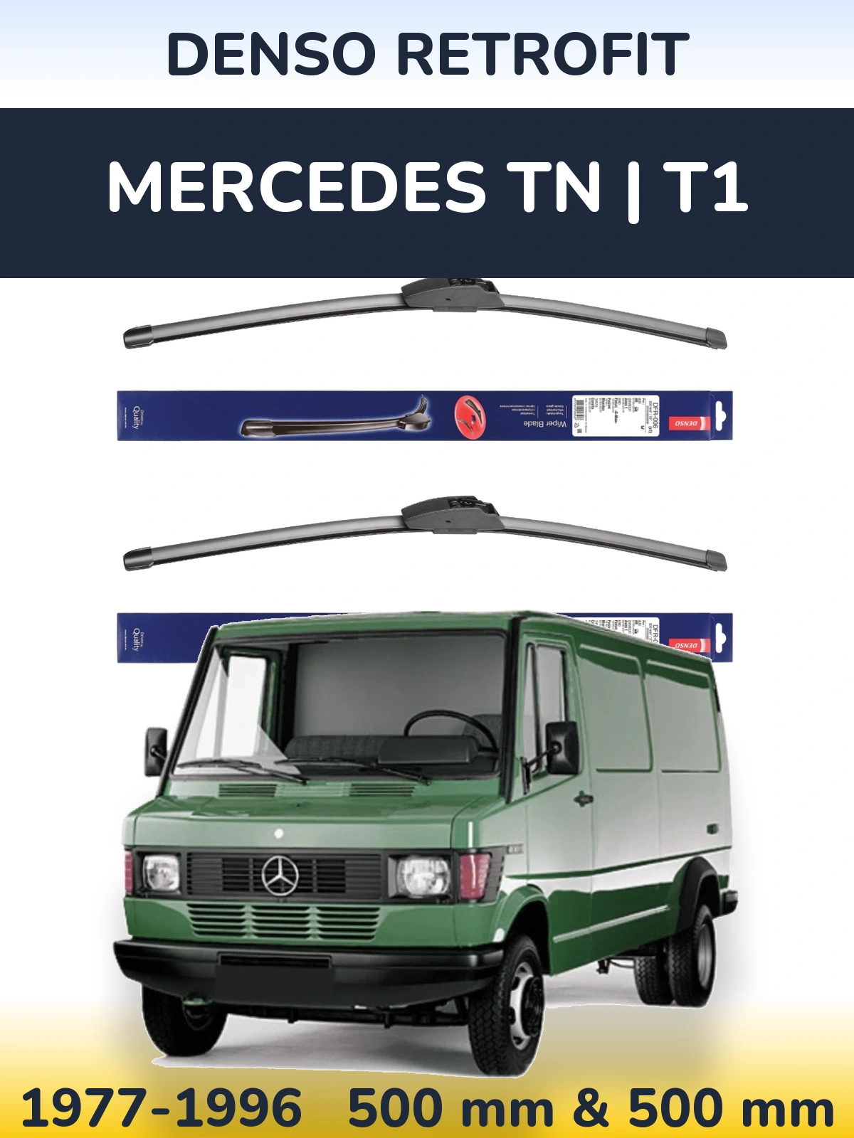 Sada předních stěračů Denso Retrofit 500 a 500 mm pro Mercedes TN | T1 1977-1996