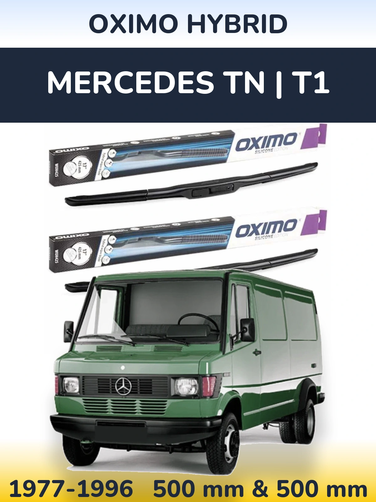 Sada předních stěračů Oximo Hybrid 500 a 500 mm pro Mercedes TN | T1 1977-1996