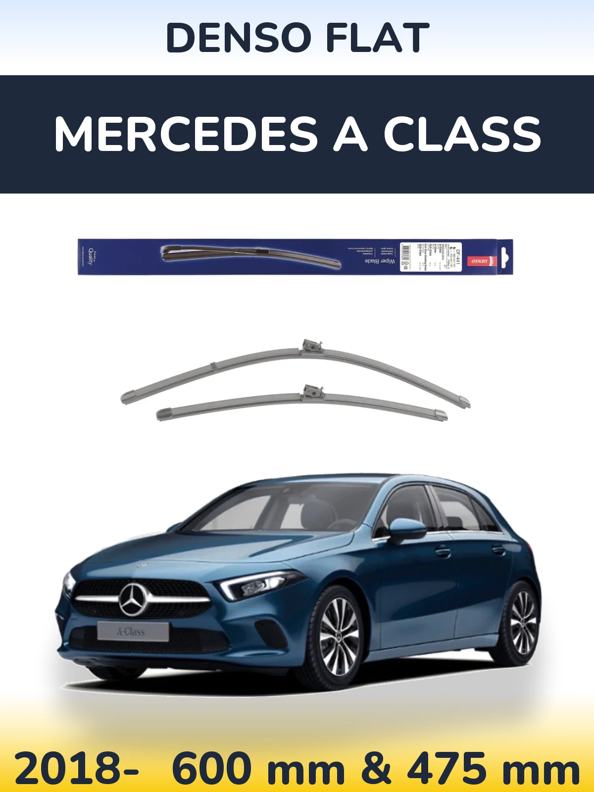 Sada předních stěračů Denso Flat 600 a 475 mm pro Mercedes A Class 2018-2026