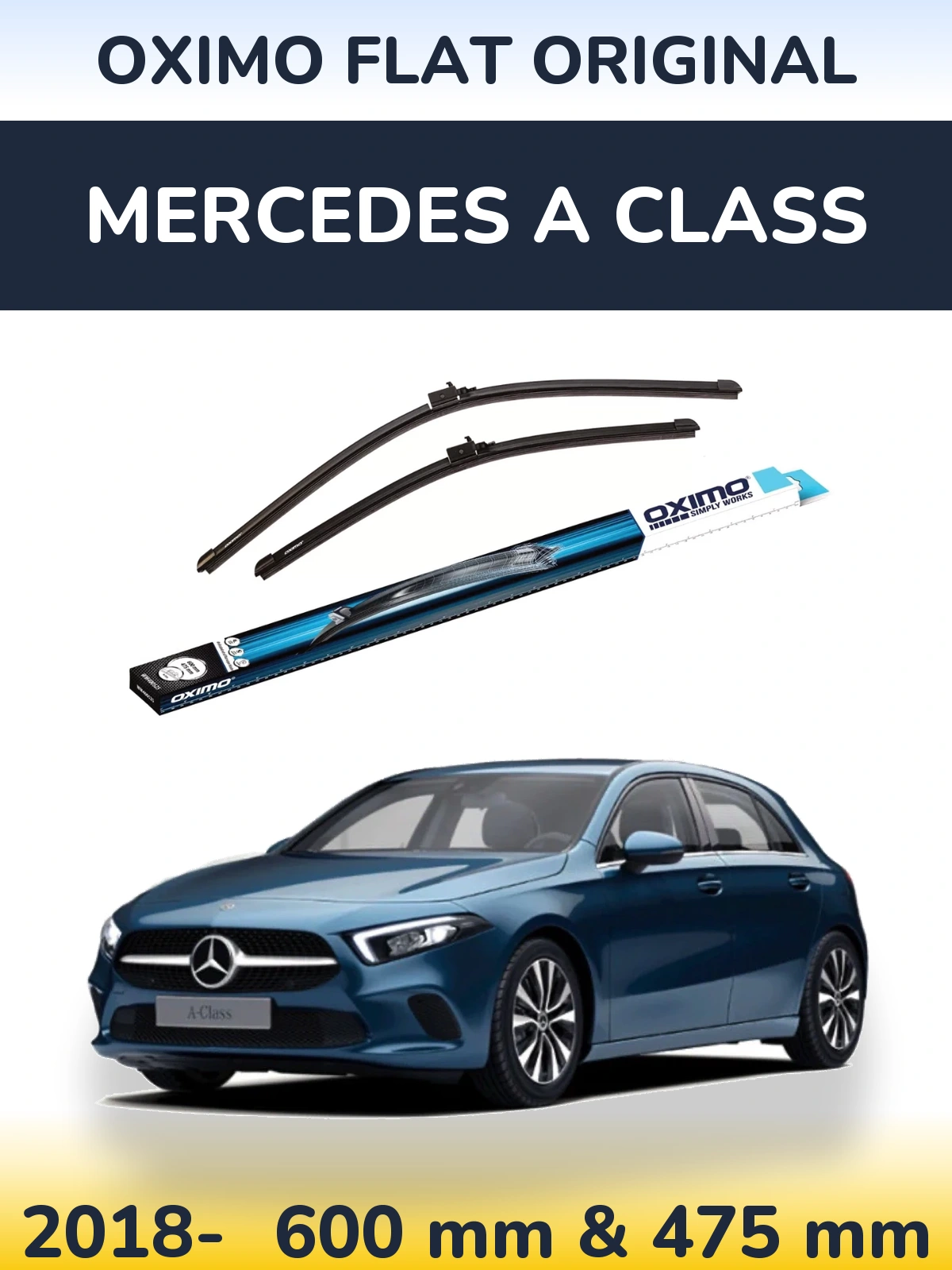Sada předních stěračů Oximo Flat Original 600 a 475 mm pro Mercedes A Class 2018-2026