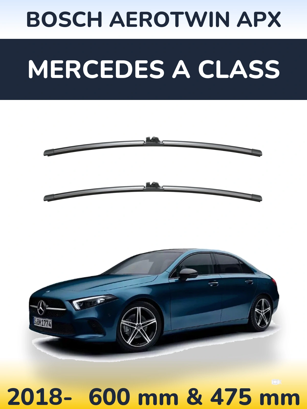 Комплект передніх щіток BOSCH AeroTwin APX 600 & 475 мм для Mercedes A Class 2018-2026