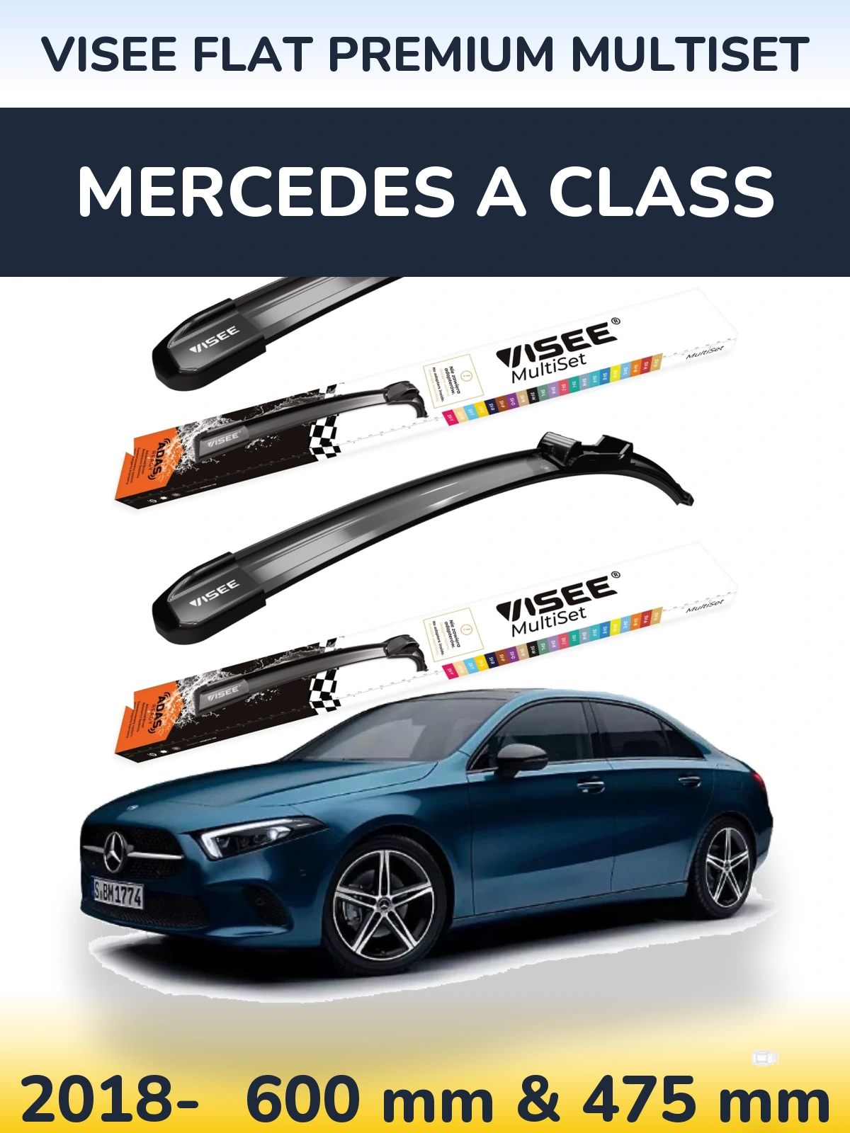 Sada předních stěračů VISEE FLAT PREMIUM MultiSet 600 a 475 mm pro Mercedes A Class 2018-2026
