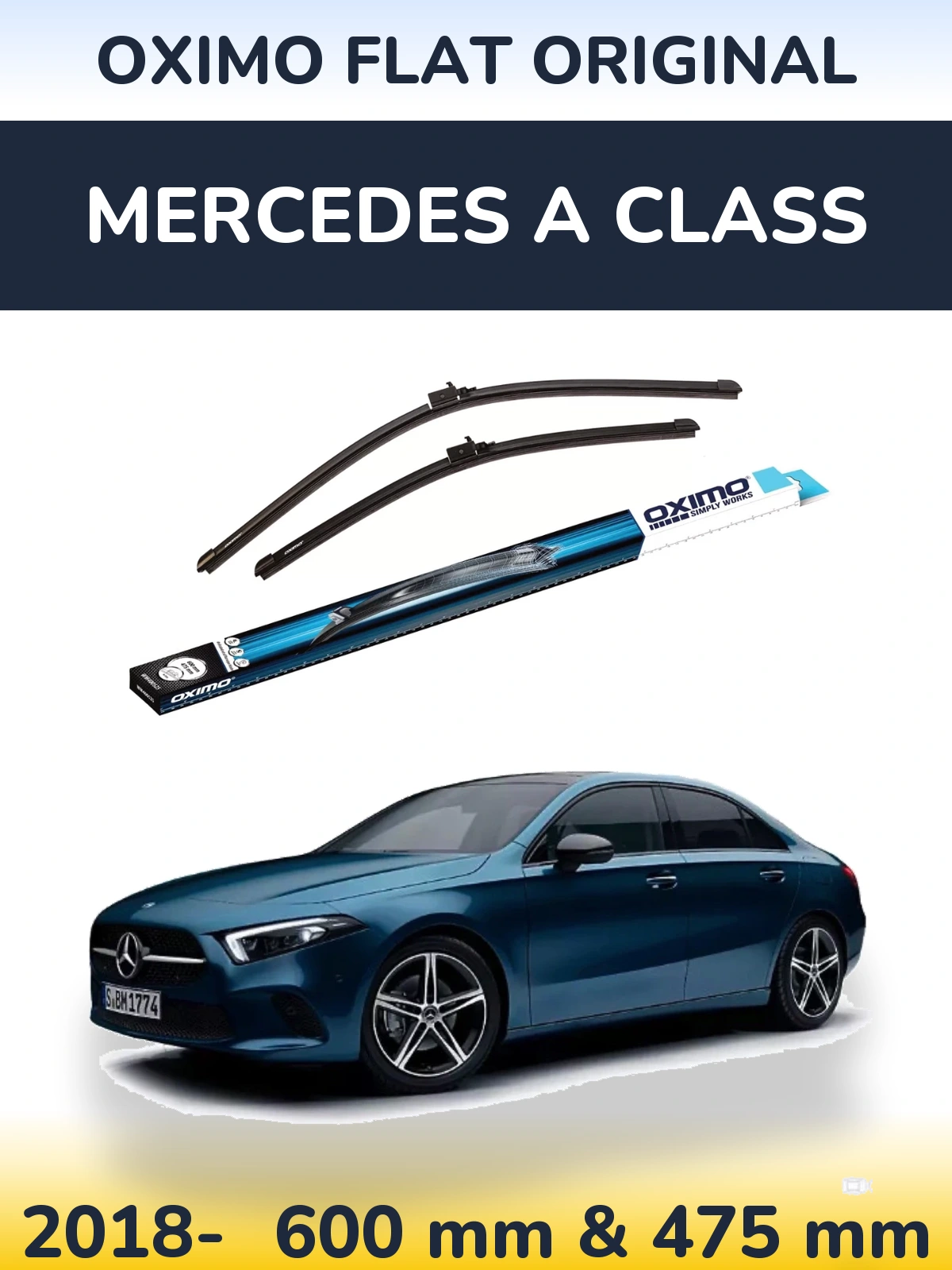 Sada předních stěračů Oximo Flat Original 600 a 475 mm pro Mercedes A Class 2018-2026