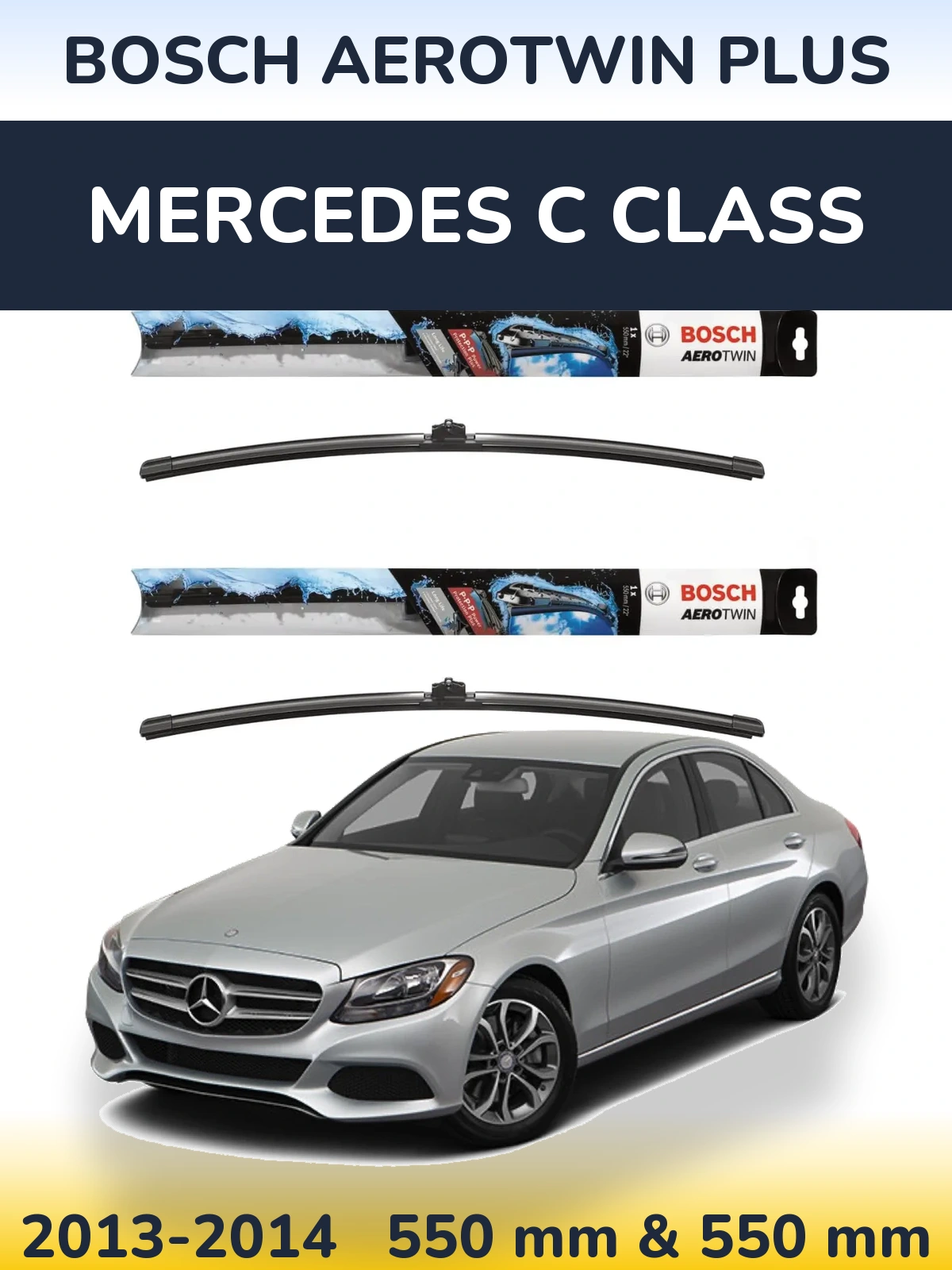 Sada předních stěračů BOSCH AeroTwin Plus 550 a 550 mm pro Mercedes C Class 2013-2014
