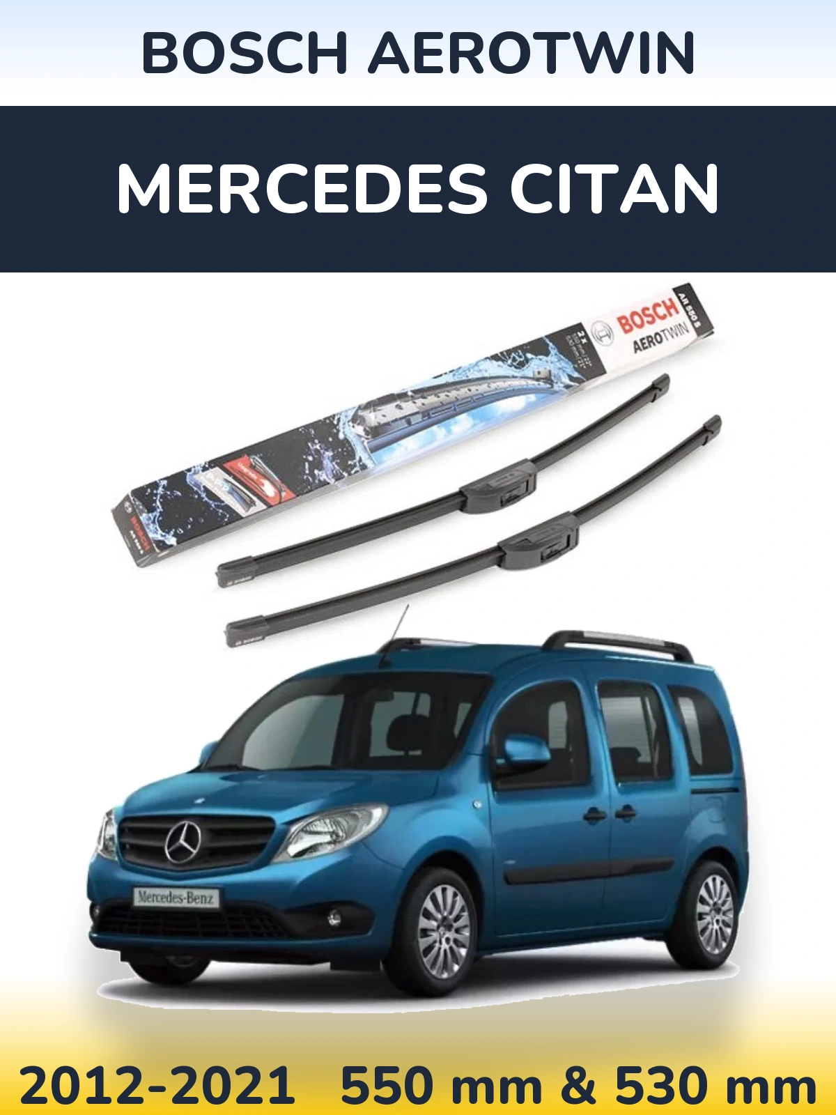 Sada předních stěračů BOSCH AeroTwin 550 a 530 mm pro Mercedes Citan 2012-2021