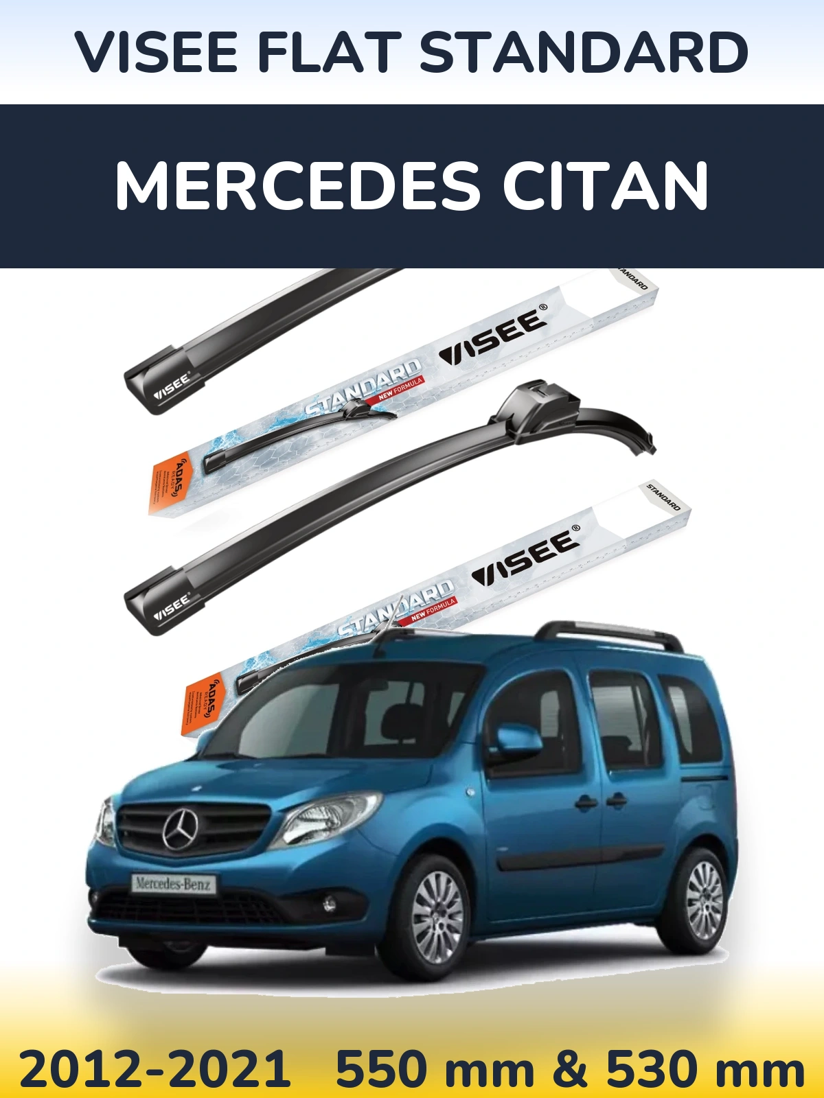 Sada předních stěračů VISEE FLAT STANDARD 550 a 530 mm pro Mercedes Citan 2012-2021