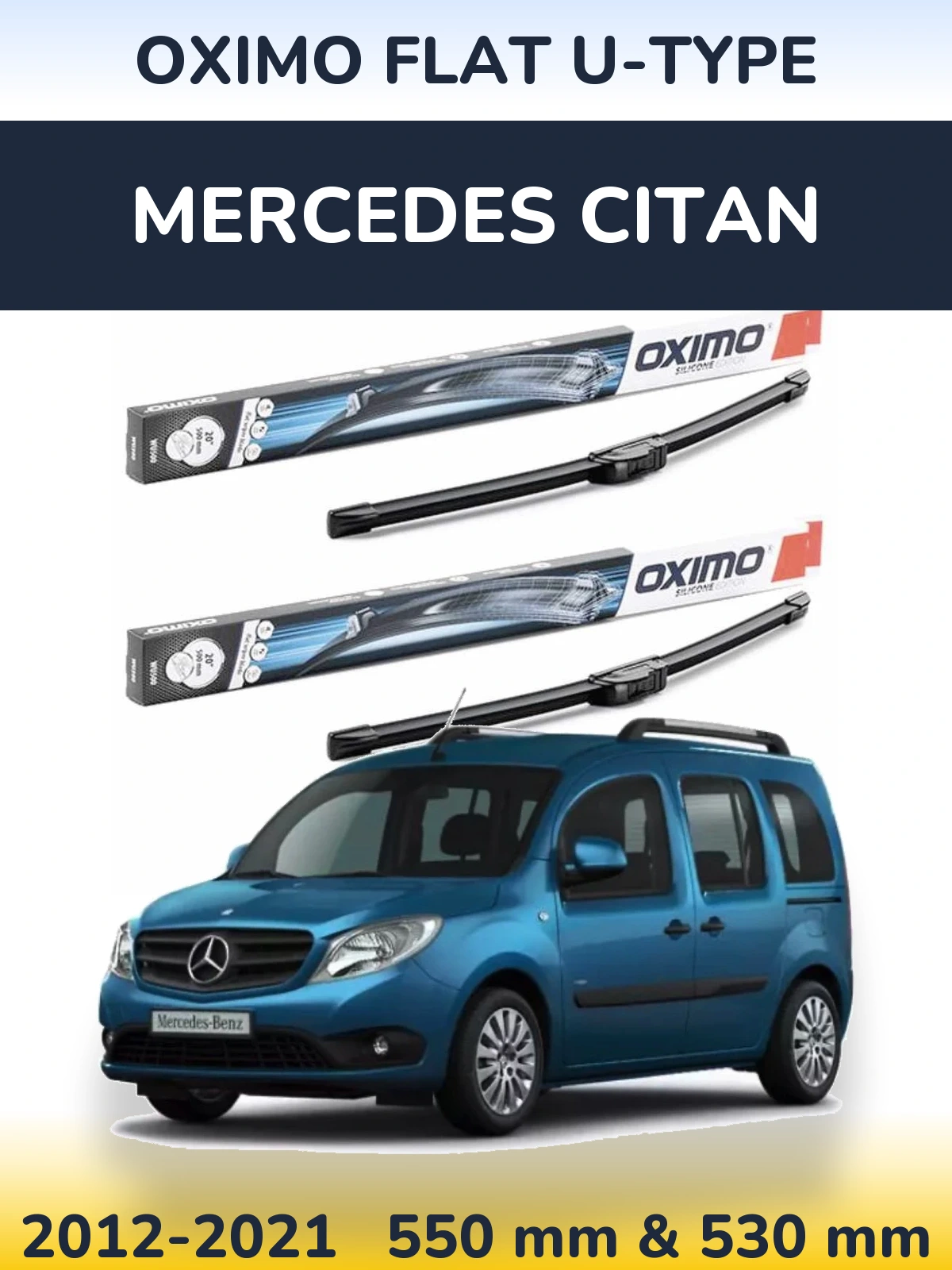Sada předních stěračů Oximo Flat U-type 550 a 530 mm pro Mercedes Citan 2012-2021