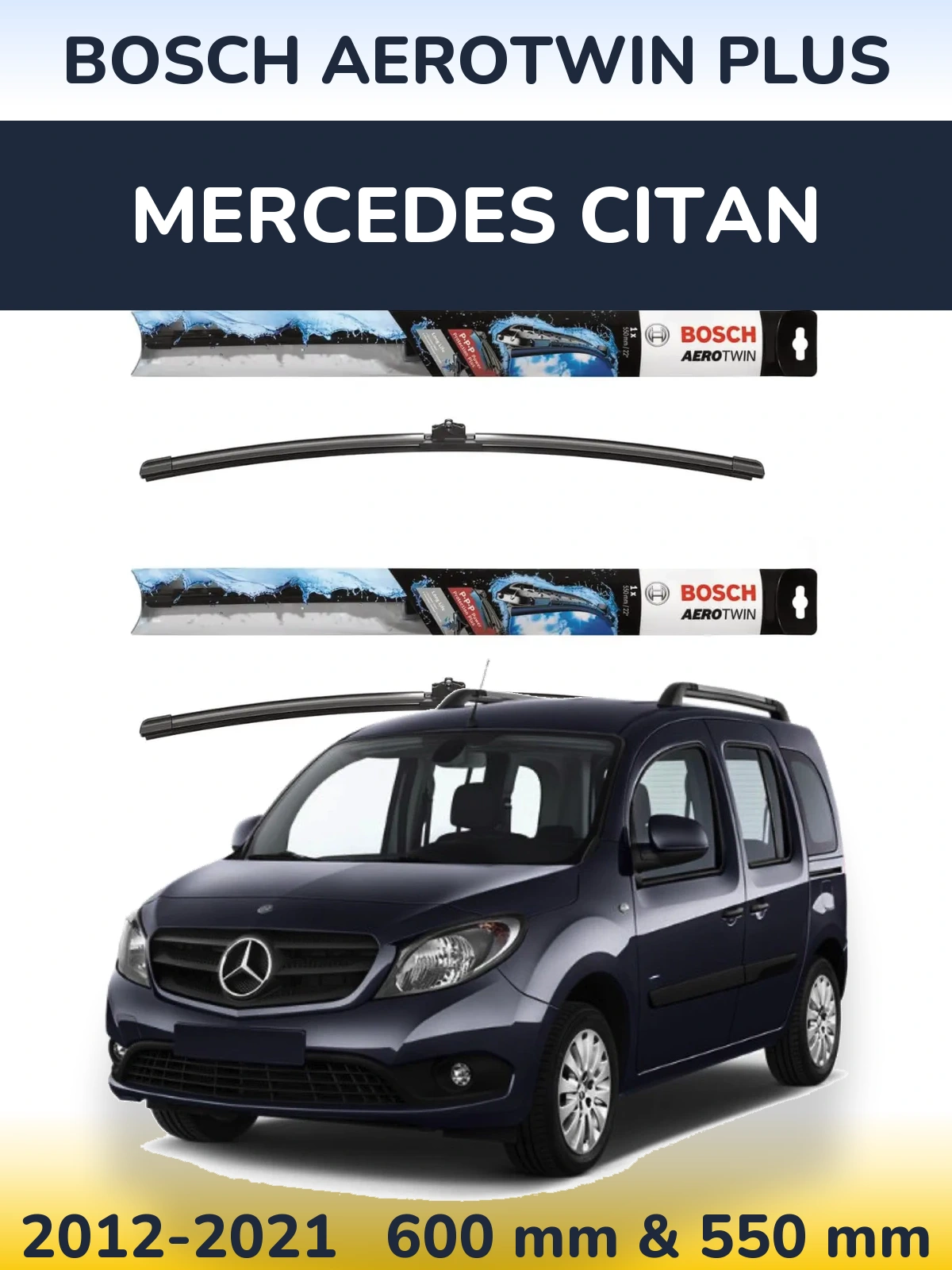 Sada předních stěračů BOSCH AeroTwin Plus 600 a 550 mm pro Mercedes Citan 2012-2021