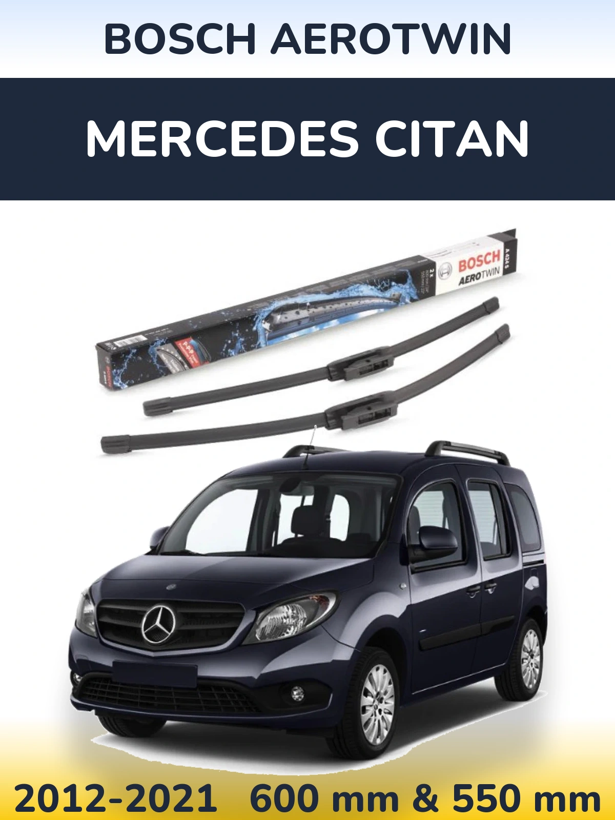 Sada předních stěračů BOSCH AeroTwin 600 a 550 mm pro Mercedes Citan 2012-2021