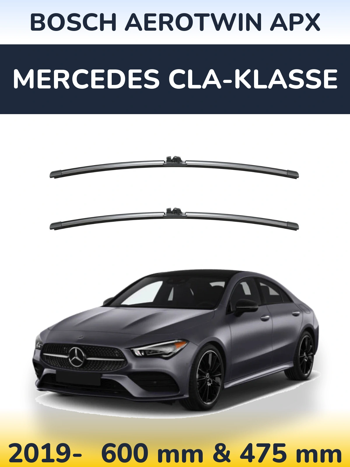Комплект передніх щіток BOSCH AeroTwin APX 600 & 475 мм для Mercedes CLA-Klasse 2019-2026