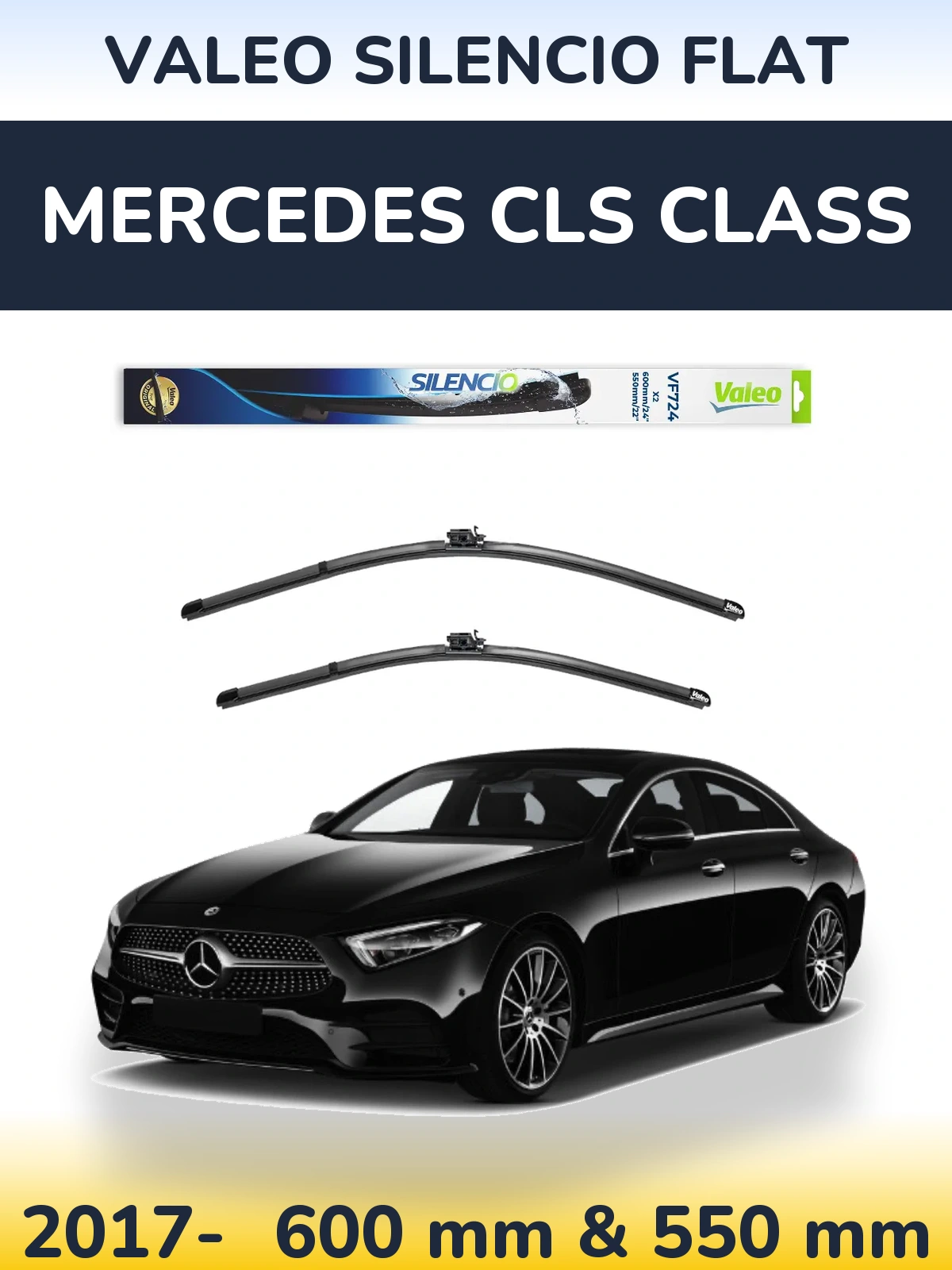 Sada předních stěračů Valeo Silencio Flat 600 a 550 mm pro Mercedes CLS Class 2017-2026
