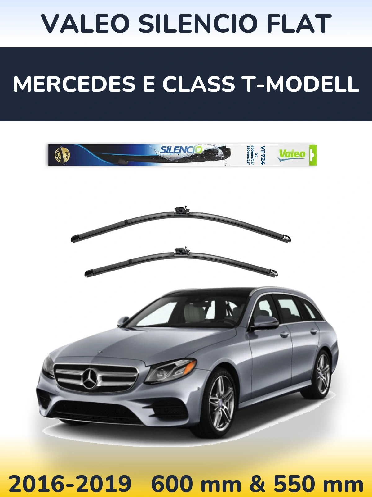 Sada předních stěračů Valeo Silencio Flat 600 a 550 mm pro Mercedes E Class T-Modell 2016-2019
