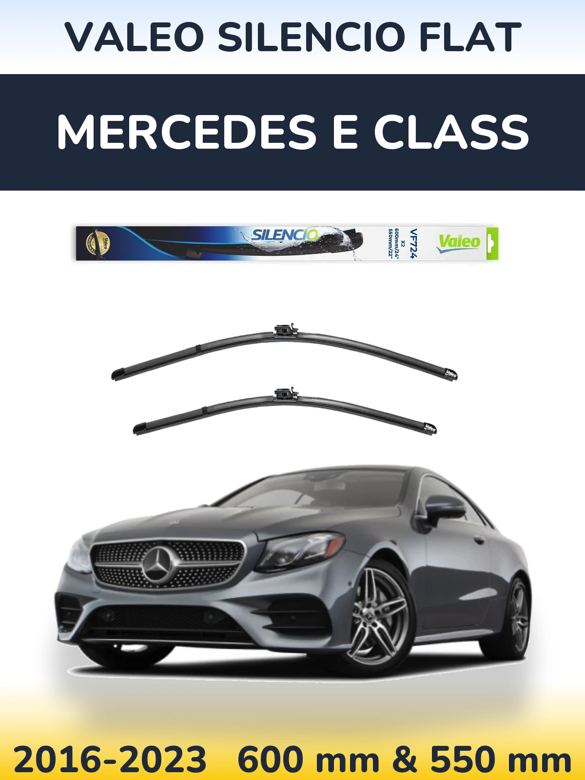 Комплект передніх щіток Valeo Silencio Flat 600 & 550 мм для Mercedes E Class 2016-2023