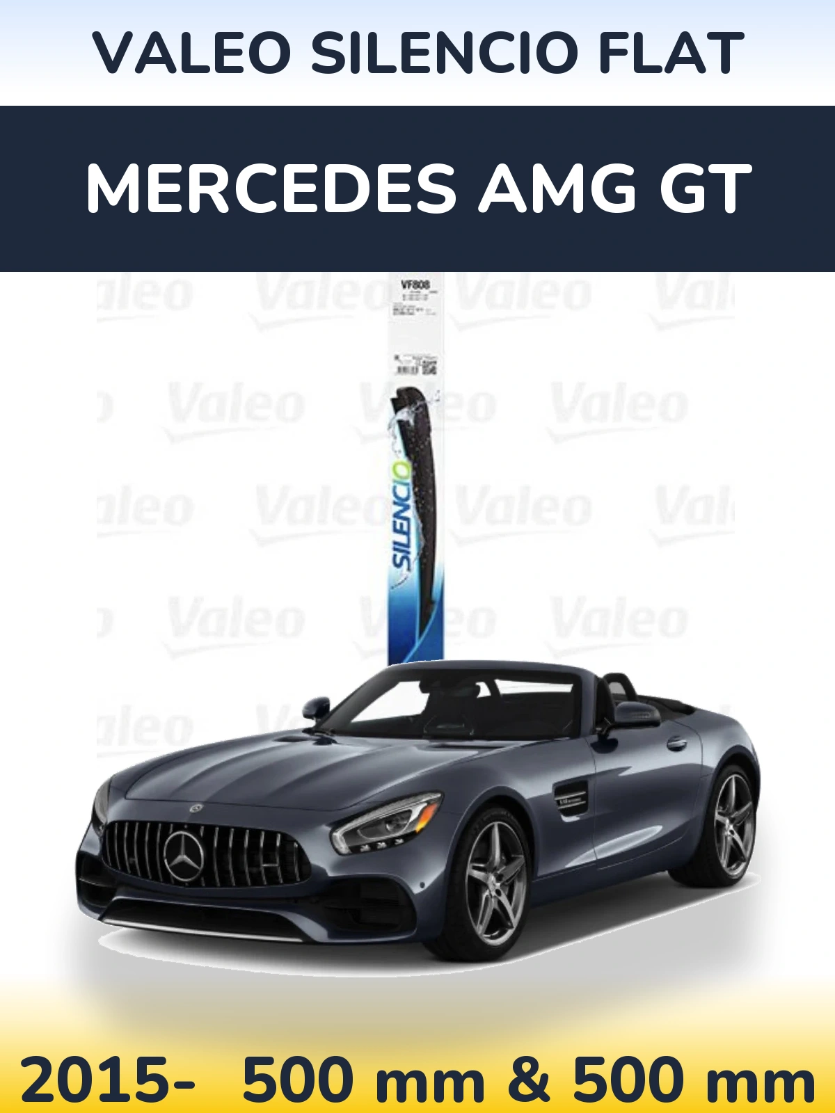 Sada předních stěračů Valeo Silencio Flat 500 a 500 mm pro Mercedes AMG GT 2015-2026