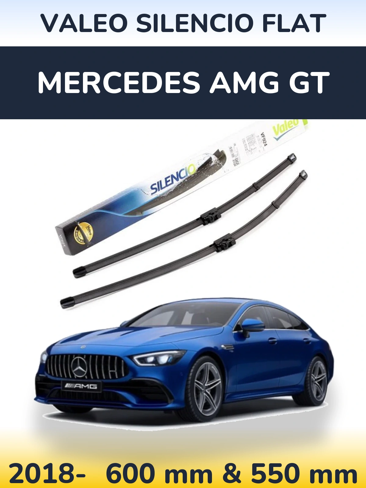 Комплект передніх щіток Valeo Silencio Flat 600 & 550 мм для Mercedes AMG GT 2018-2026