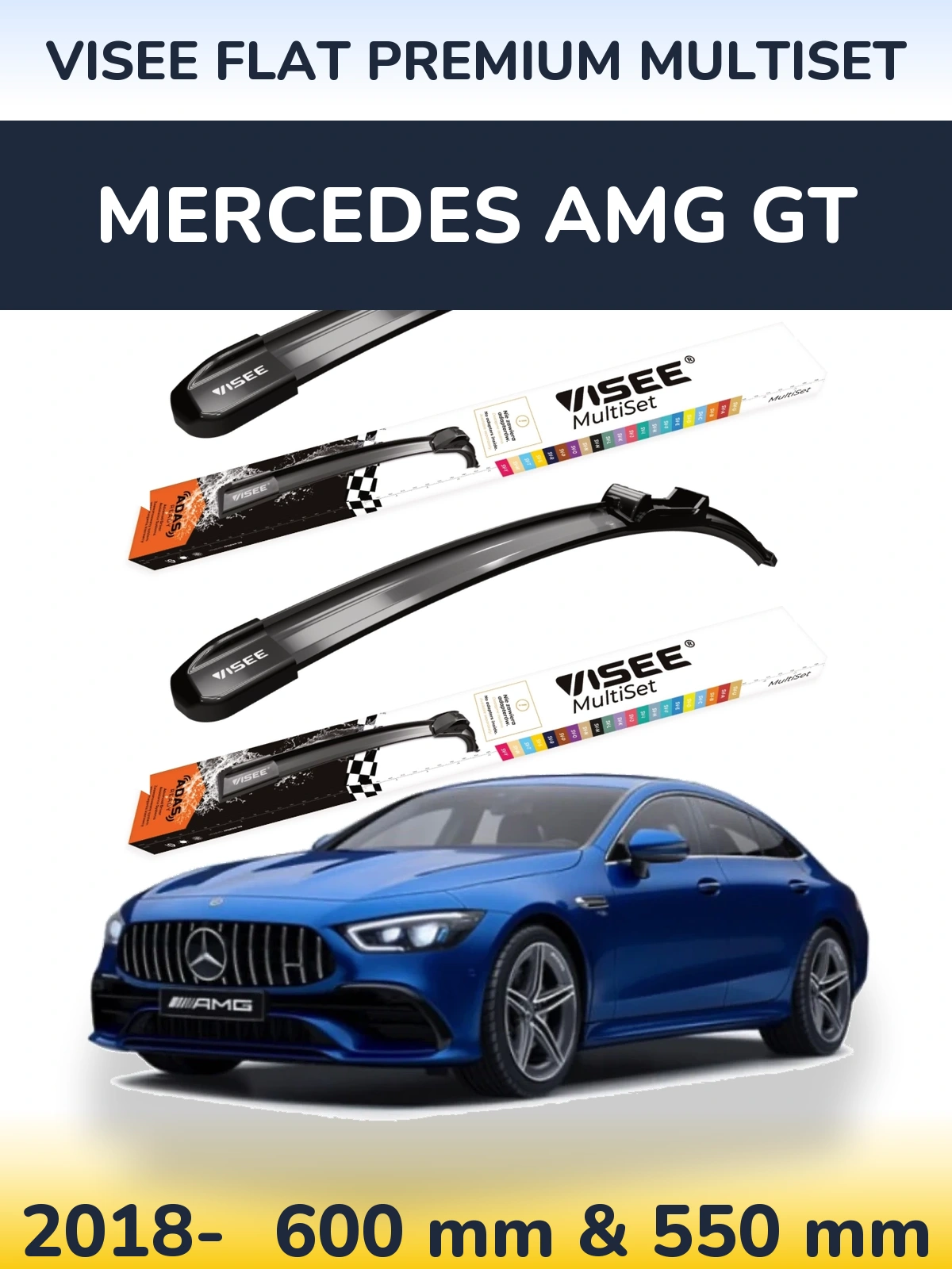 Sada předních stěračů VISEE FLAT PREMIUM MultiSet 600 a 550 mm pro Mercedes AMG GT 2018-2026