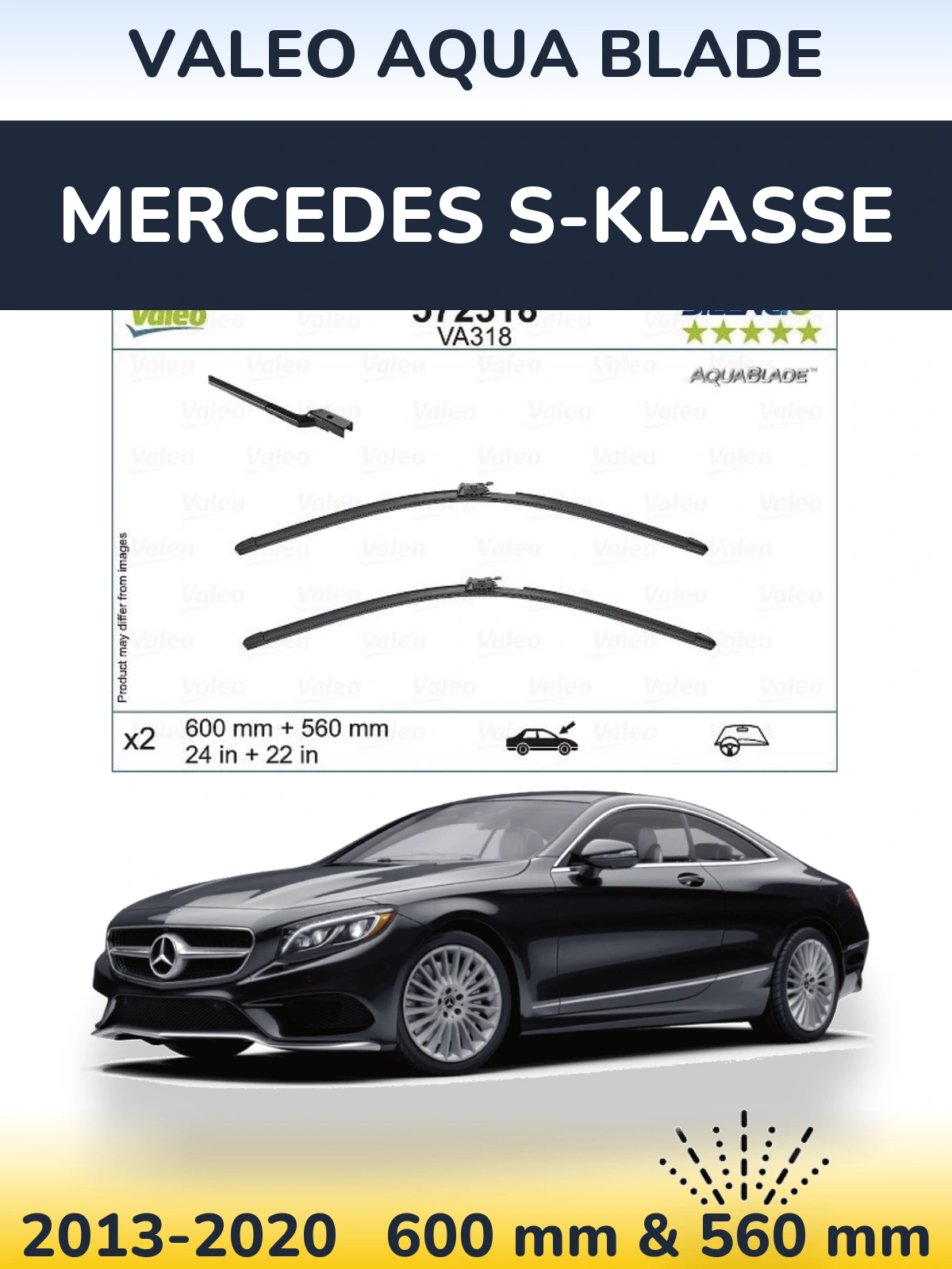 Sada předních stěračů Valeo Aqua Blade 600 a 560 mm pro Mercedes S-Klasse 2013-2020