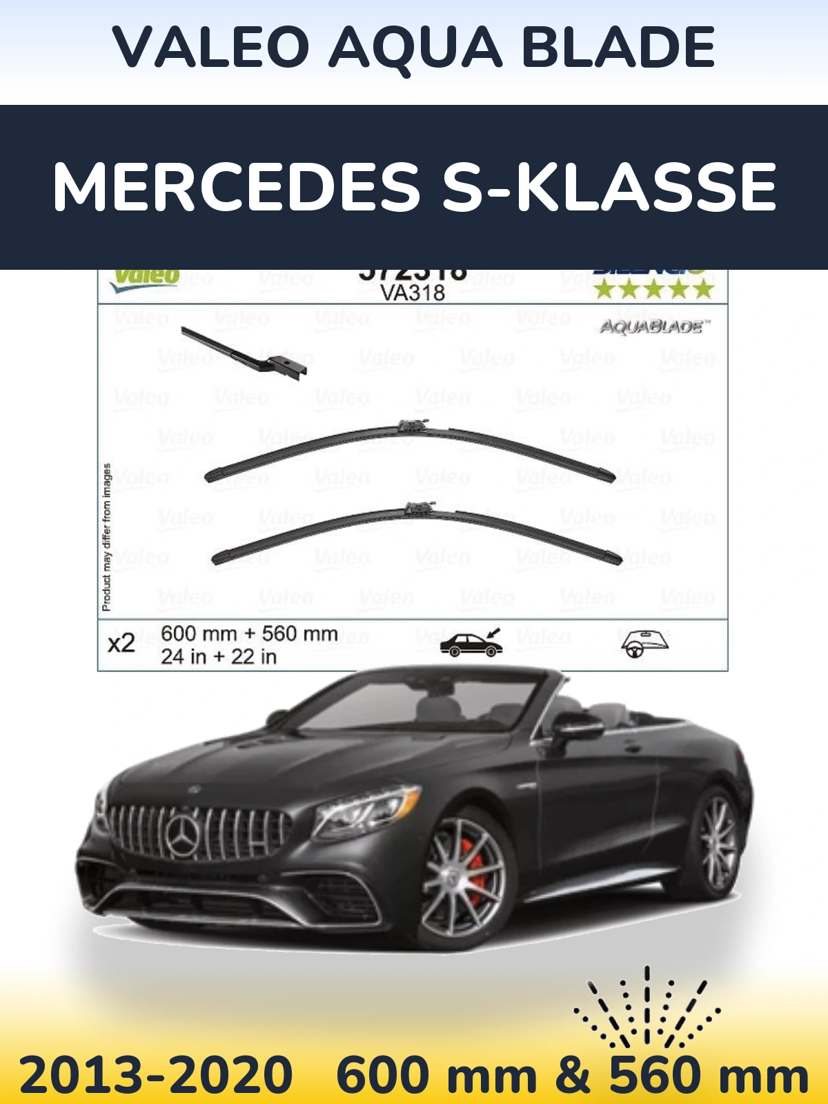 Sada předních stěračů Valeo Aqua Blade 600 a 560 mm pro Mercedes S-Klasse 2013-2020