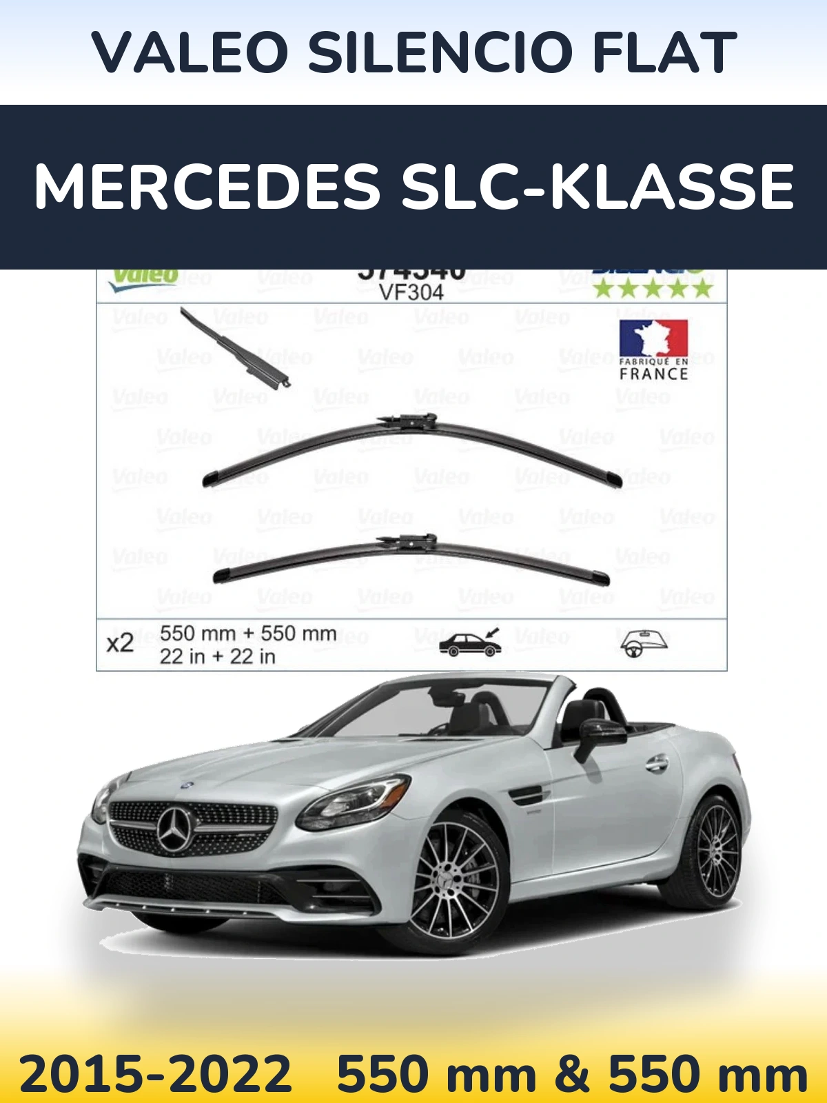 Sada předních stěračů Valeo Silencio Flat 550 a 550 mm pro Mercedes SLC-Klasse 2015-2022