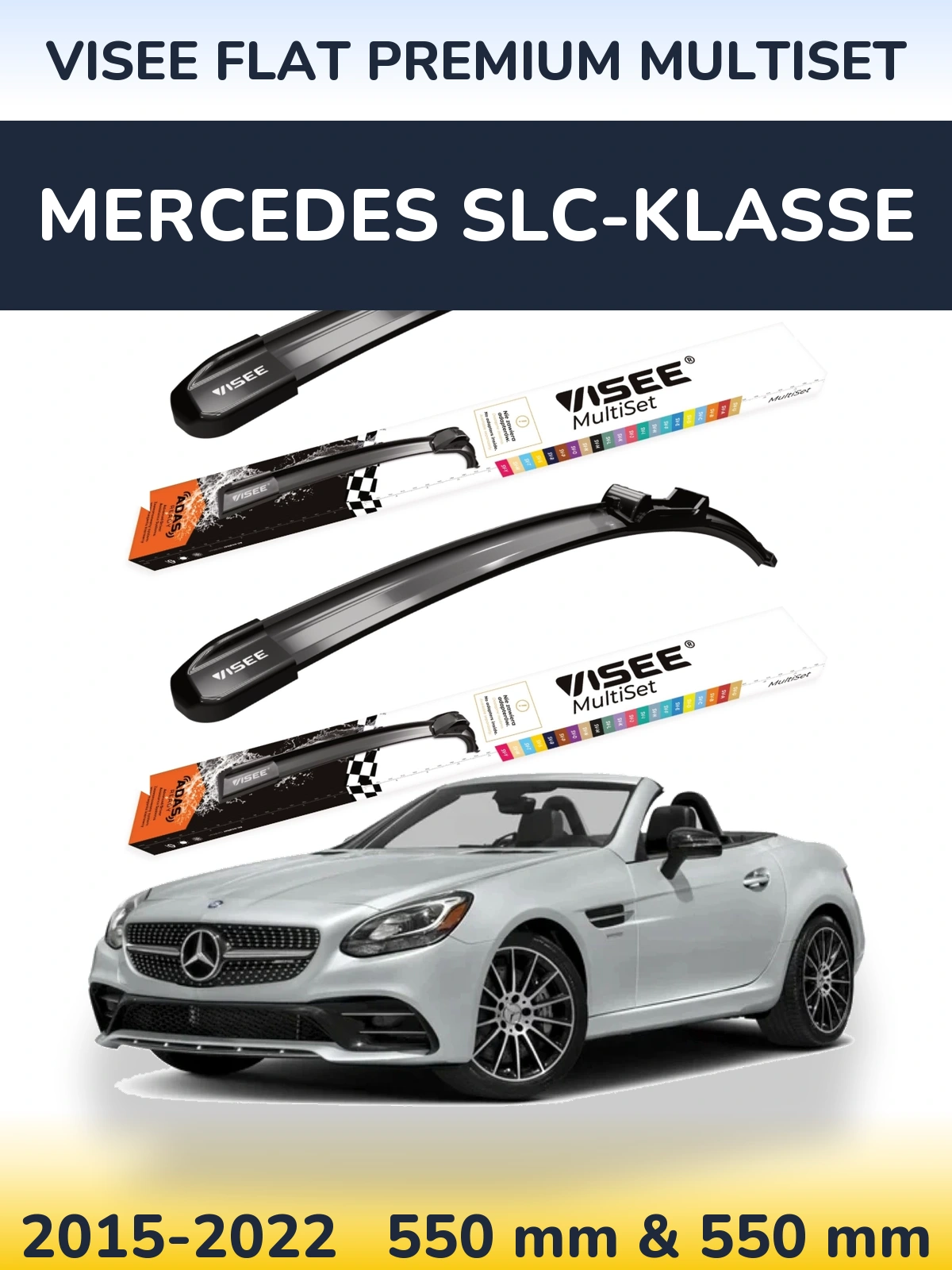 Комплект передніх щіток VISEE FLAT PREMIUM MultiSet 550 & 550 мм для Mercedes SLC-Klasse 2015-2022