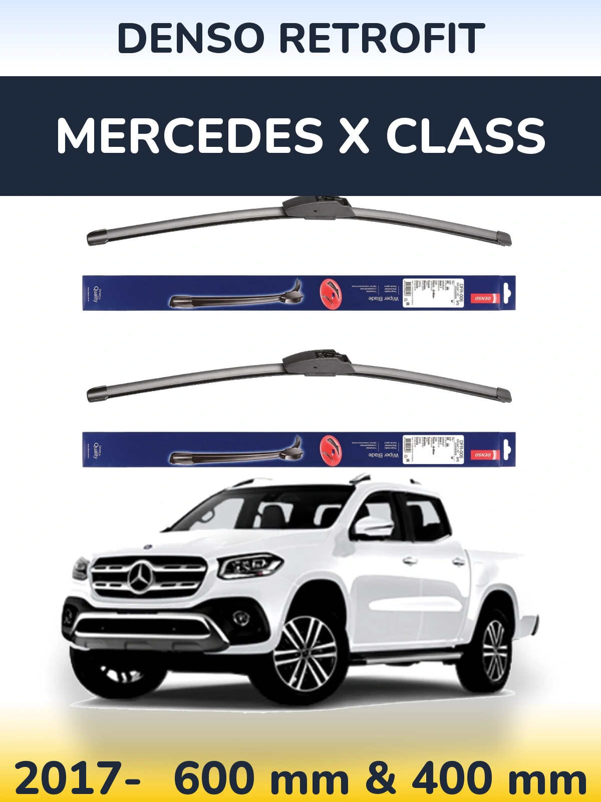 Sada předních stěračů Denso Retrofit 600 a 400 mm pro Mercedes X Class 2017-2026