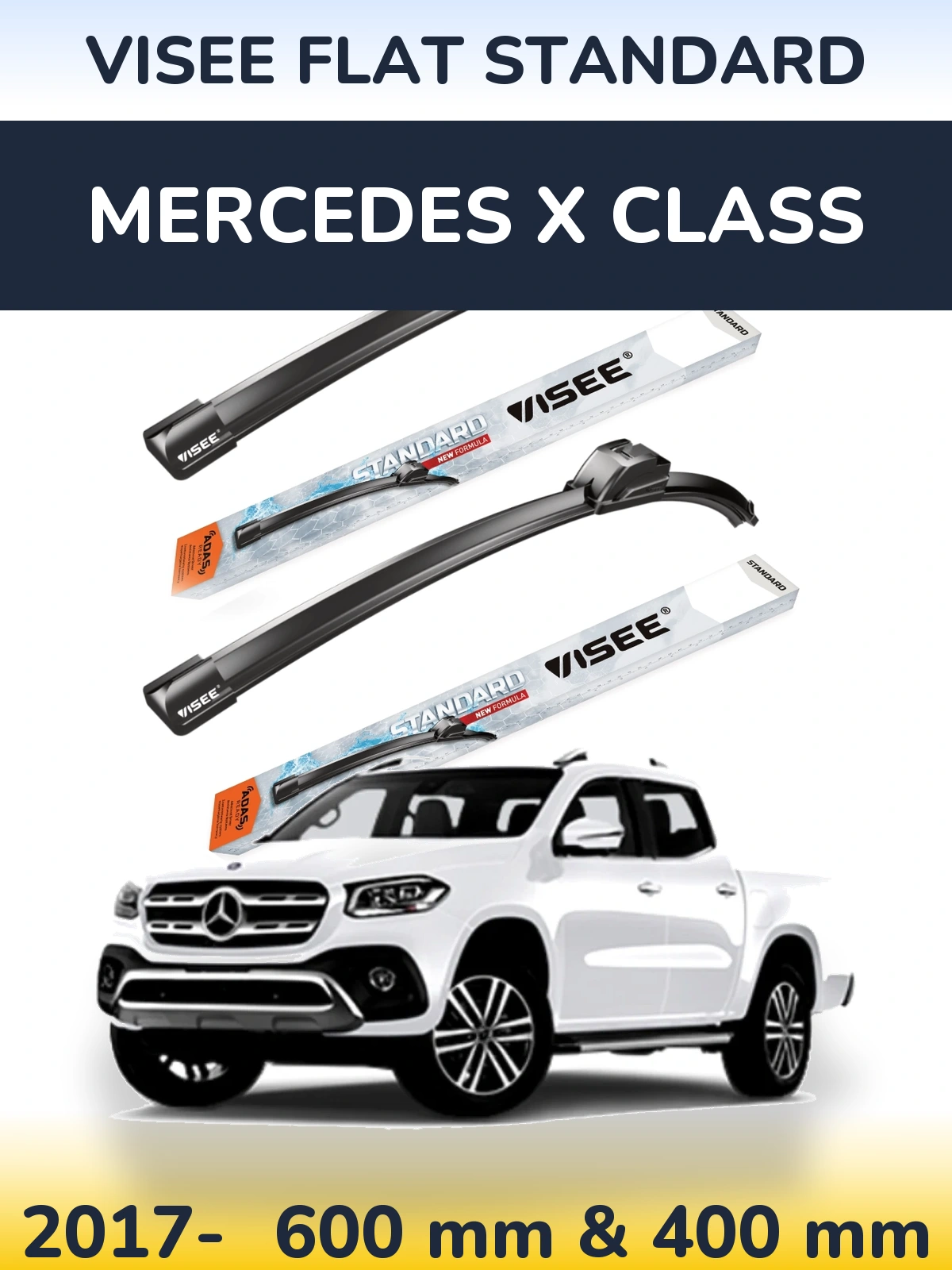 Комплект передніх щіток VISEE FLAT STANDARD 600 & 400 мм для Mercedes X Class 2017-2026