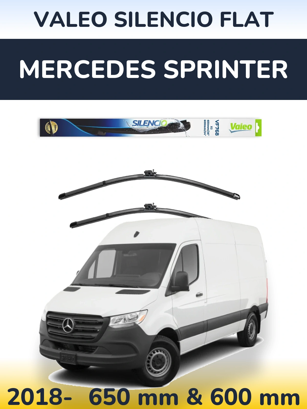 Комплект передніх щіток Valeo Silencio Flat 650 & 600 мм для Mercedes Sprinter 2018-2026