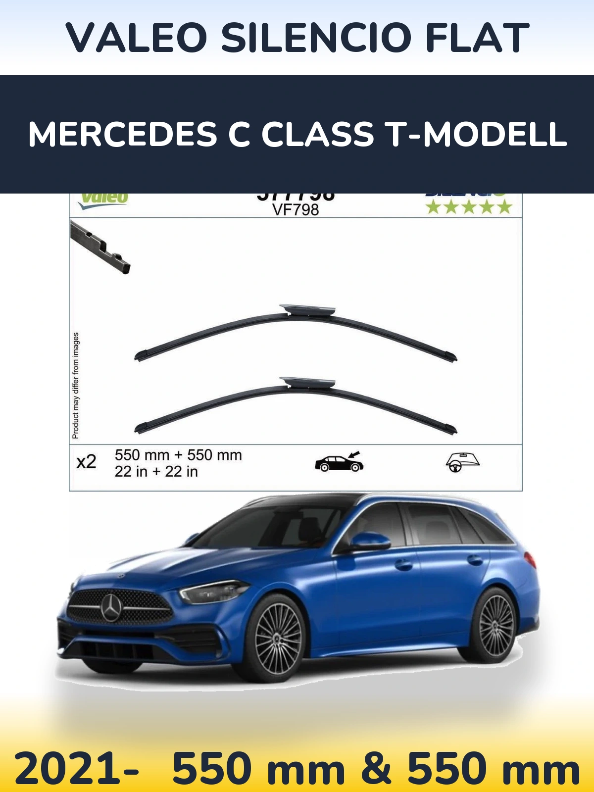 Sada předních stěračů Valeo Silencio Flat 550 a 550 mm pro Mercedes C Class T-Modell 2021-2026