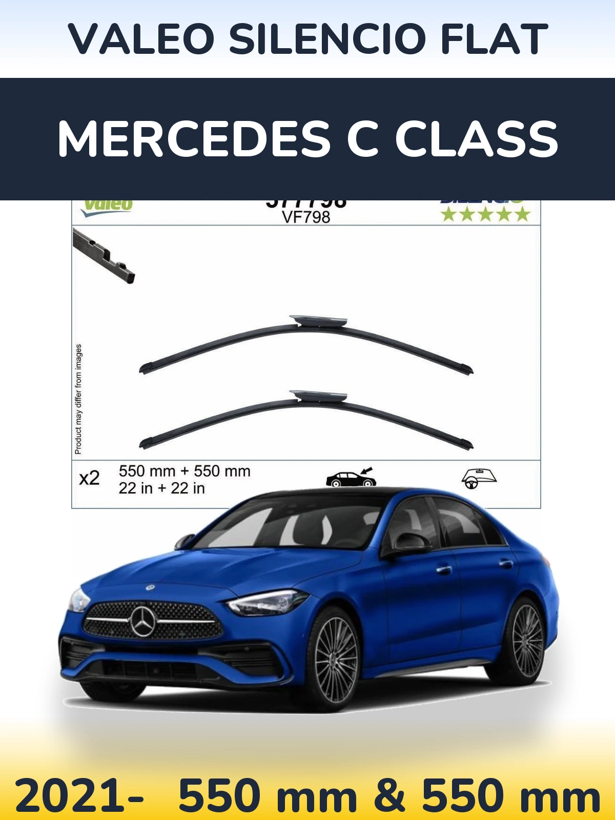 Sada předních stěračů Valeo Silencio Flat 550 a 550 mm pro Mercedes C Class 2021-2026