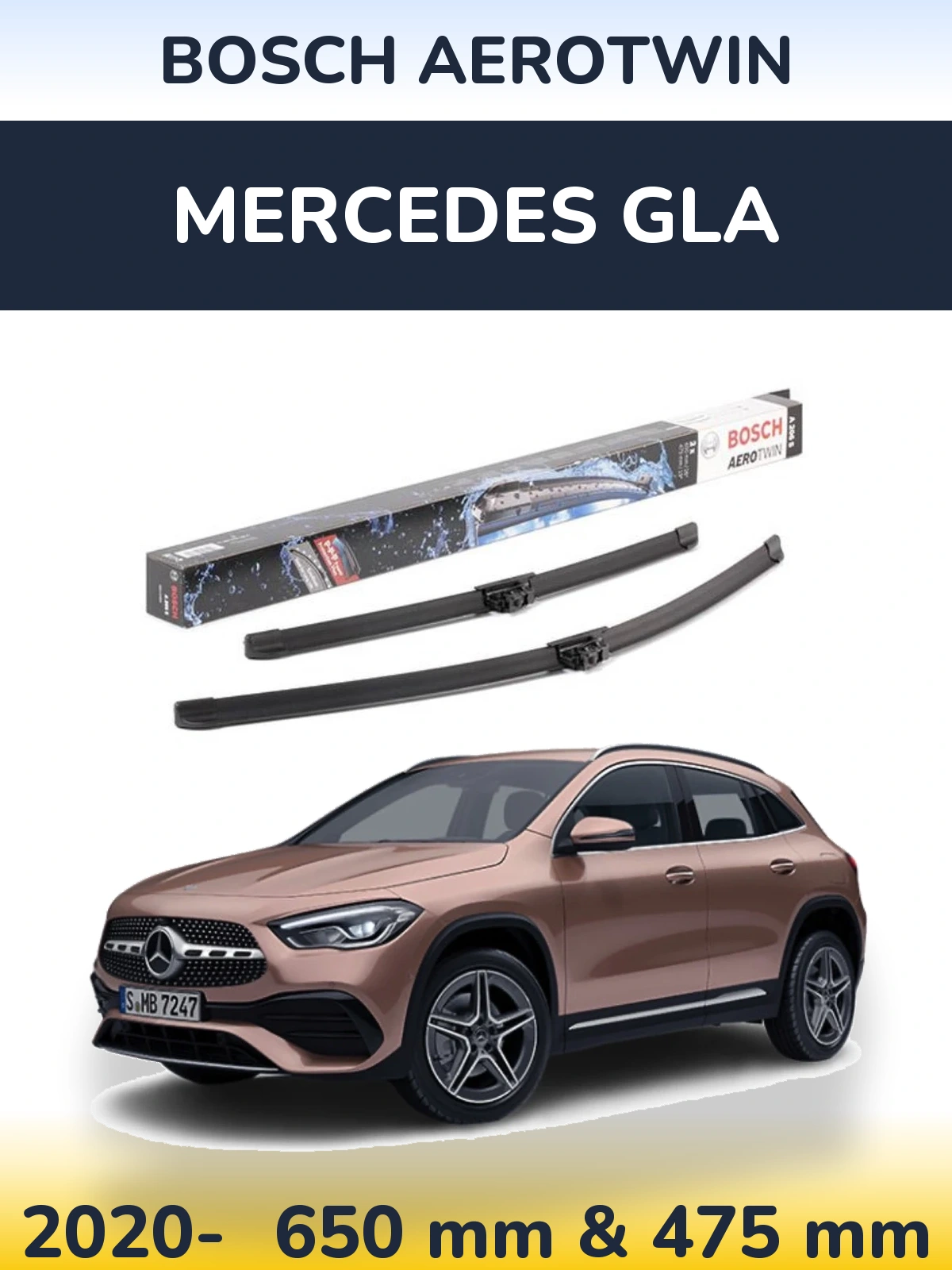 Sada předních stěračů BOSCH AeroTwin 650 a 475 mm pro Mercedes GLA 2020-2026