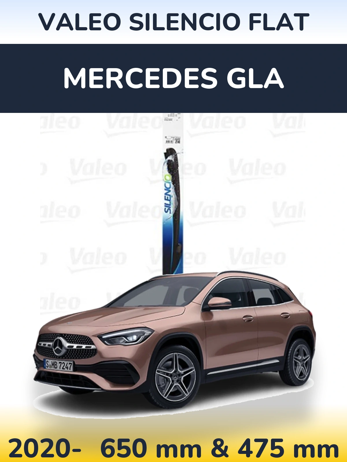 Sada předních stěračů Valeo Silencio Flat 650 a 475 mm pro Mercedes GLA 2020-2026